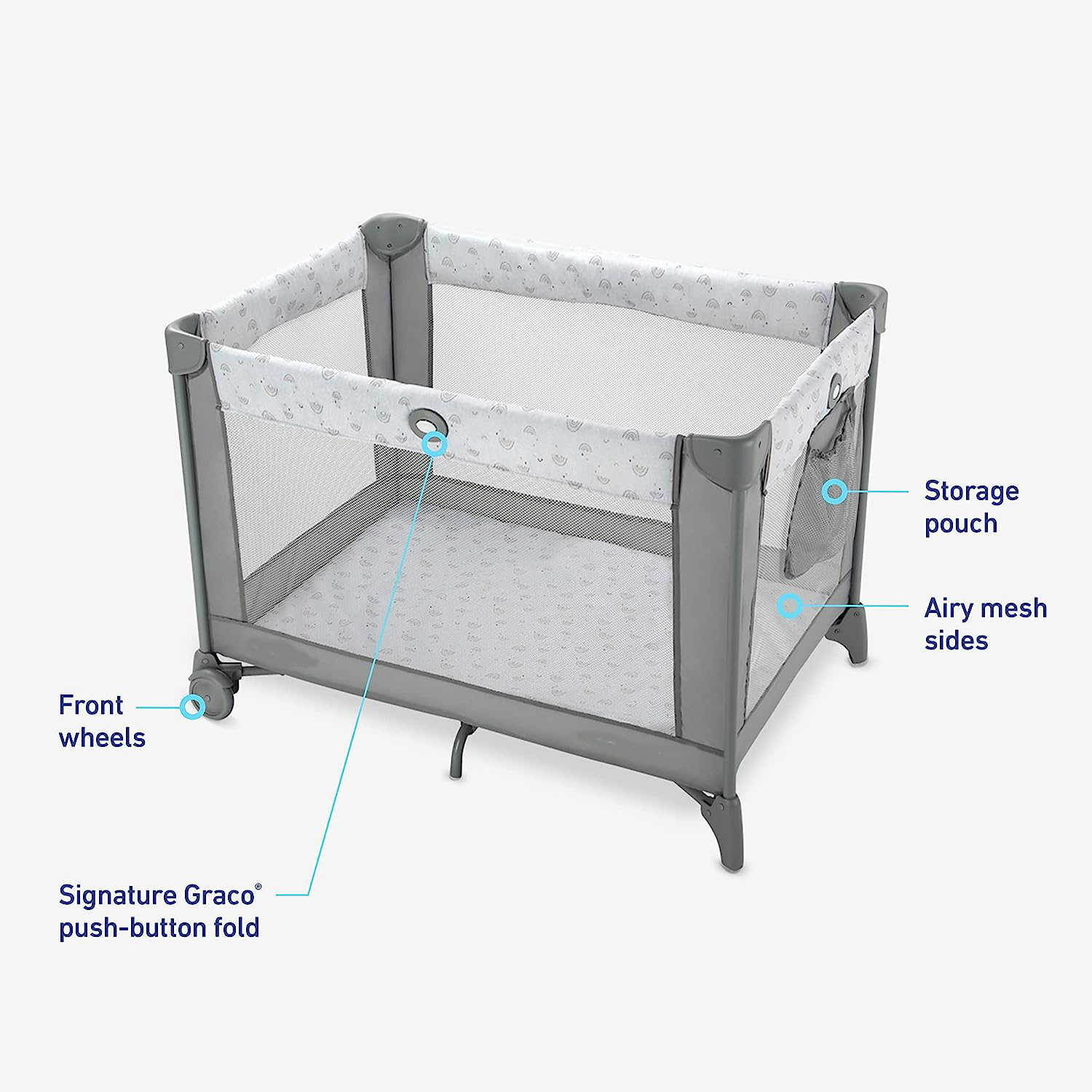 Pack and Play Portable Playard, Push Button Compact Fold, Carnival