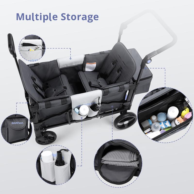 Baby Stroller Wagon, All-Terrain 2 Seaters BabyWagon with Canopy, Parent Organizer, AdjustableHandle & Pull Bar for Infants and Toddlers