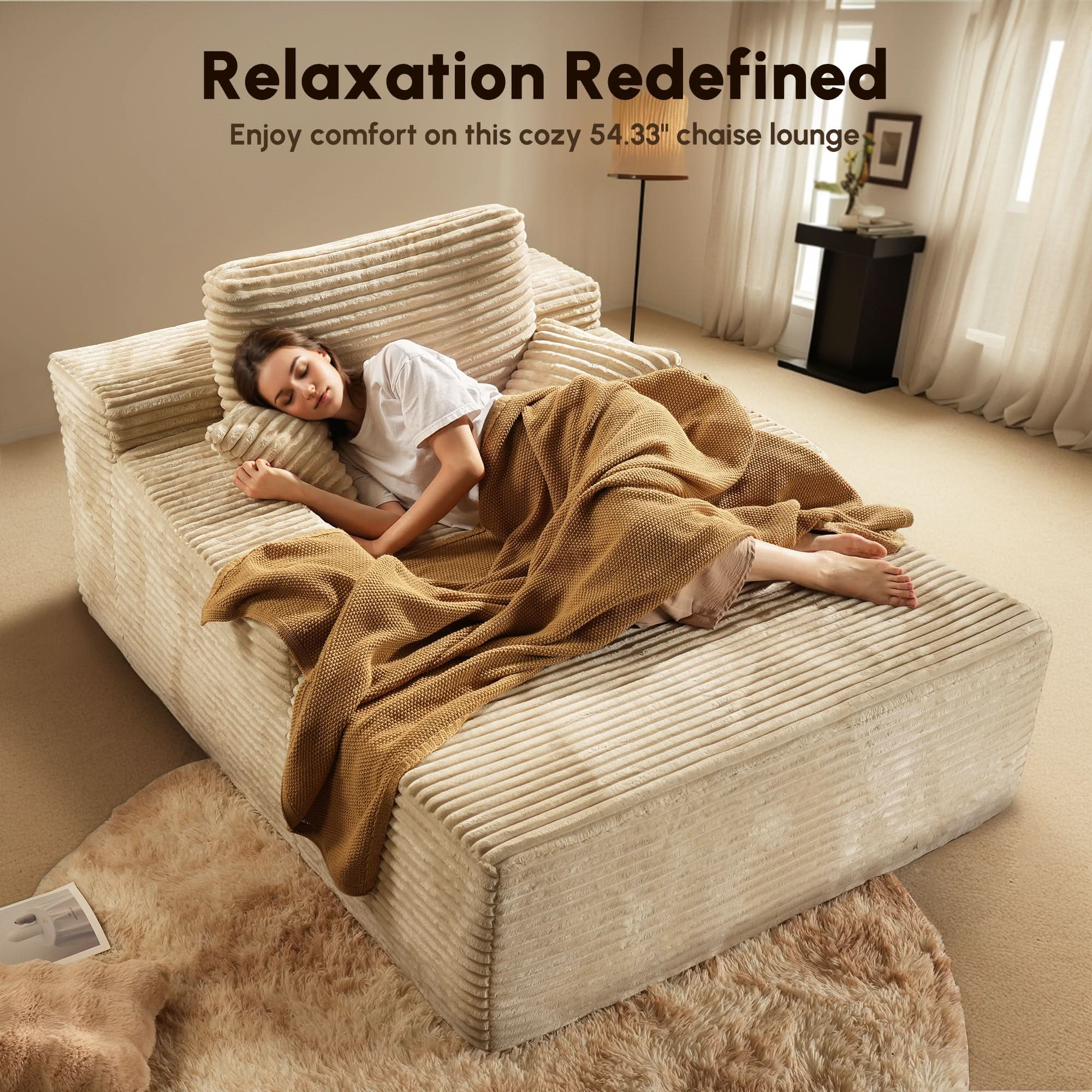 Ovios Boneless Chaise Lounge,Luxurious Faux Fur, No Assembly Required