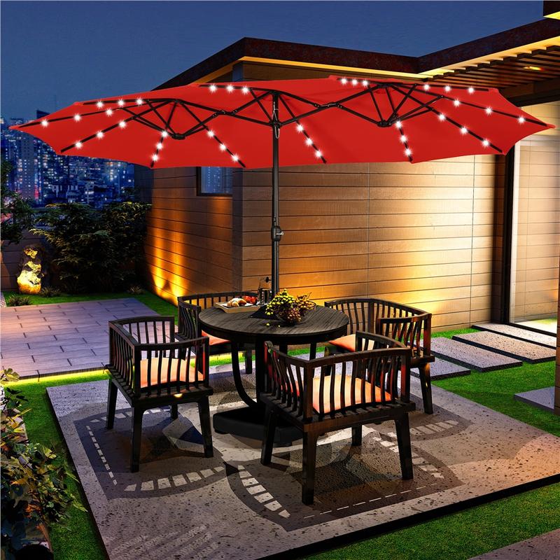 【Solar LED Lights Umbrella】Yaheetech 15/13ft Large Patio Umbrella, Outdoor Double-Sided Rectangle Umbrella with 36 LED Lights & Crank for Patio Garden Pool Lawn Backyard, Base Included