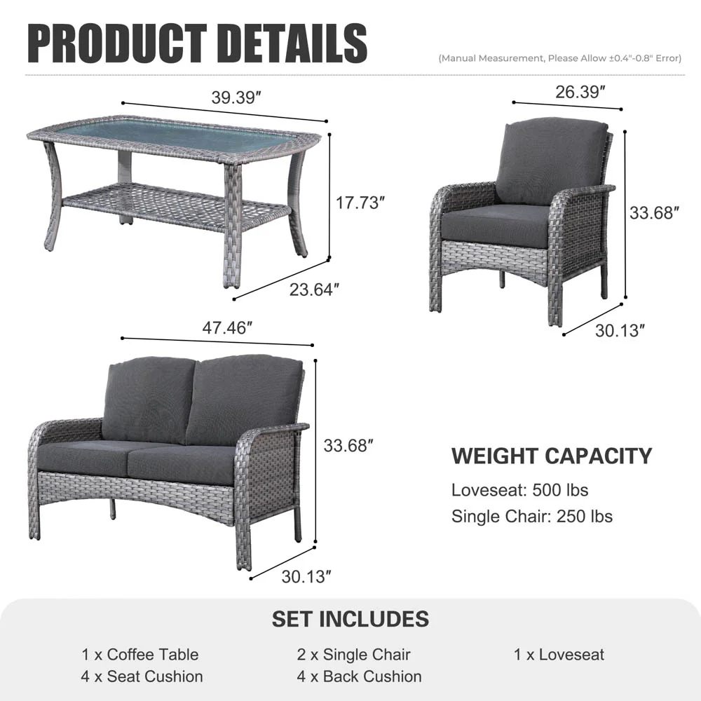 Ovios Patio Furniture Set New August 4 Piece High Back All Weather PE Wicker