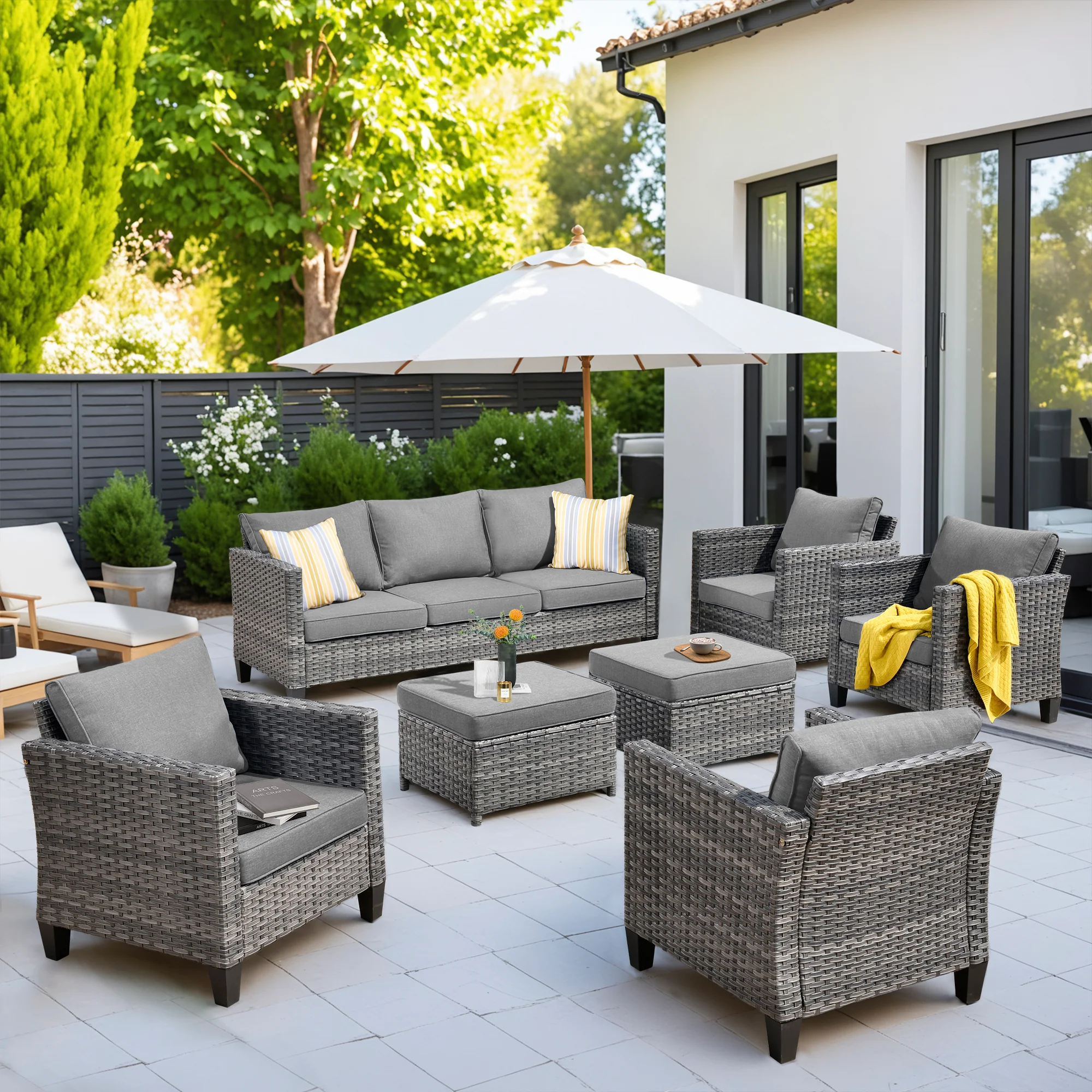 Ovios Patio Furniture Set New Vultros 7-Piece High Back with Cushions