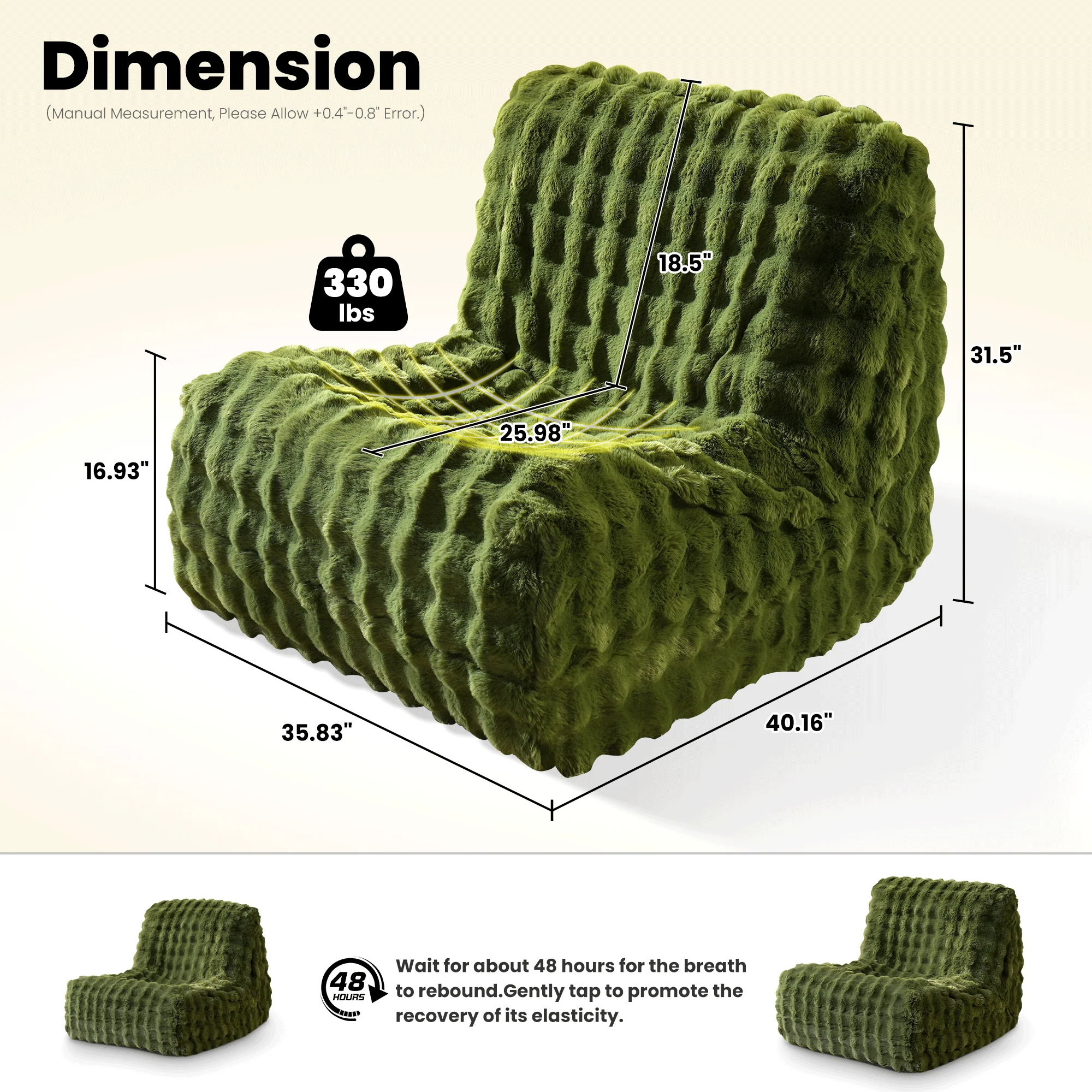 OVIOS Luxurious Fluffy Faux Fur Bean Bag Couch