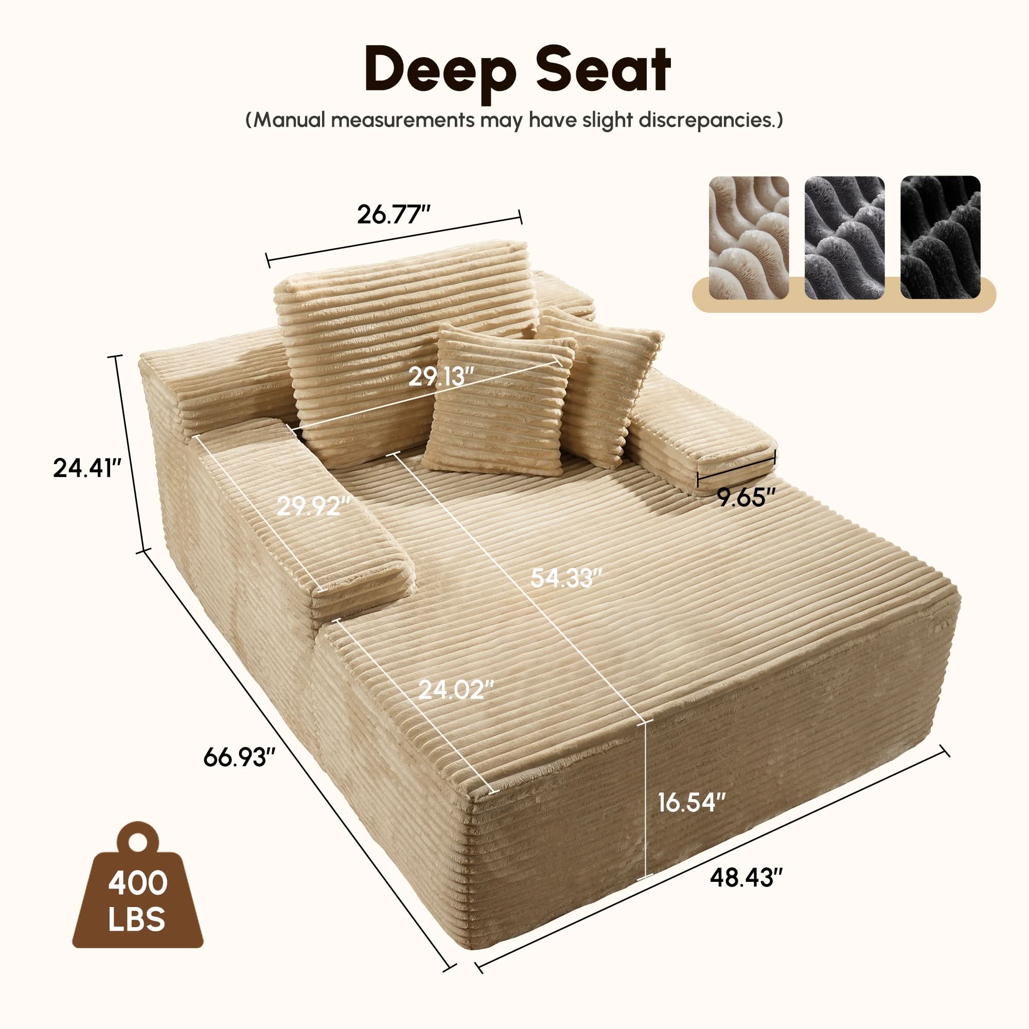 Ovios Boneless Chaise Lounge,Luxurious Faux Fur, No Assembly Required