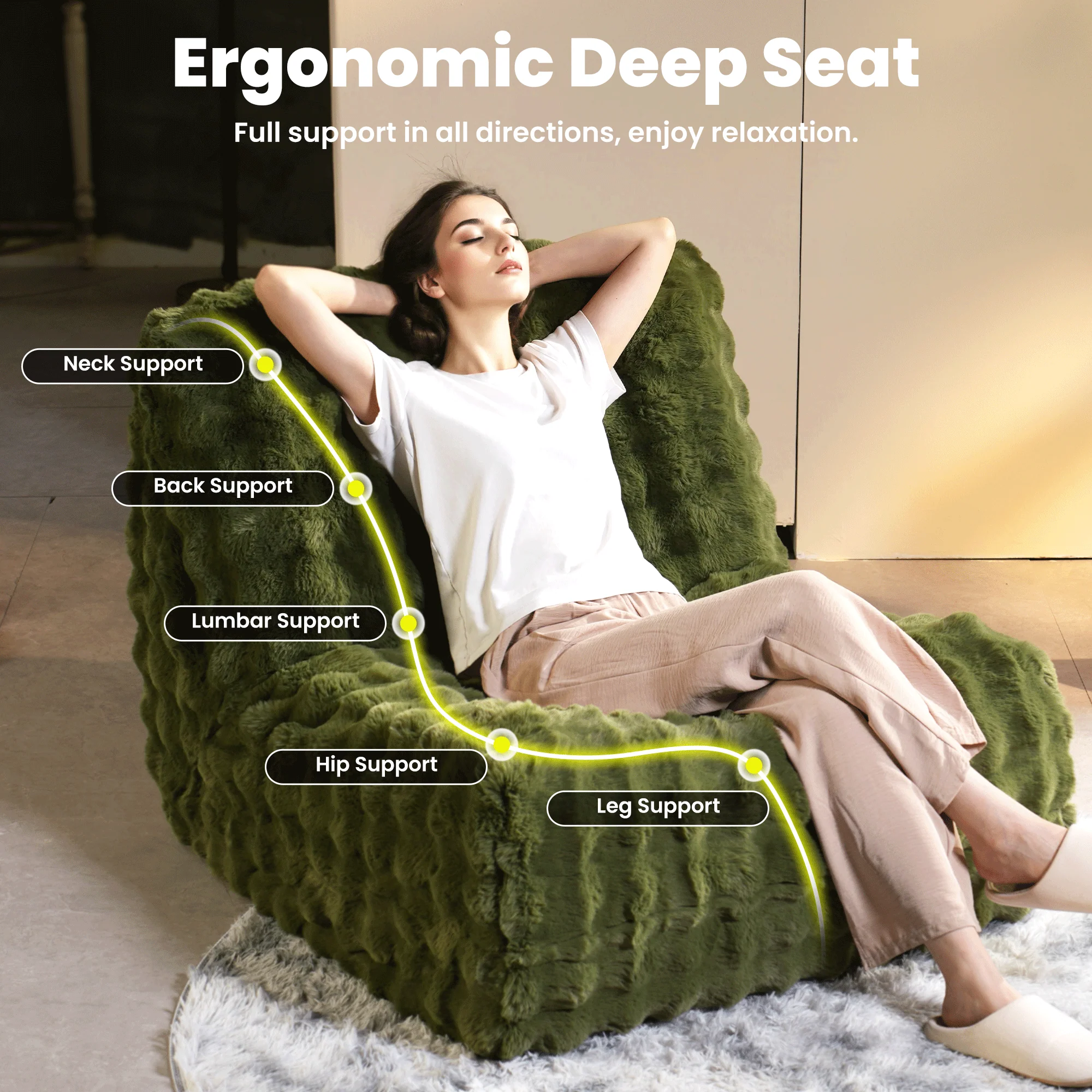 OVIOS Luxurious Fluffy Faux Fur Bean Bag Couch