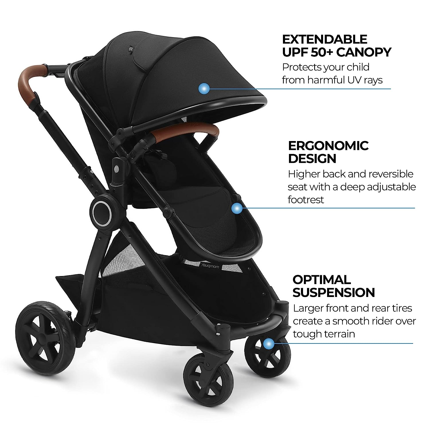 Baby Stroller with Removable Bassinet - Full-Size Baby Strollers for Comfortable Outings with Baby - Toddler Stroller with Reversible Stroller Seat - Smooth Glide Bassinet Stroller