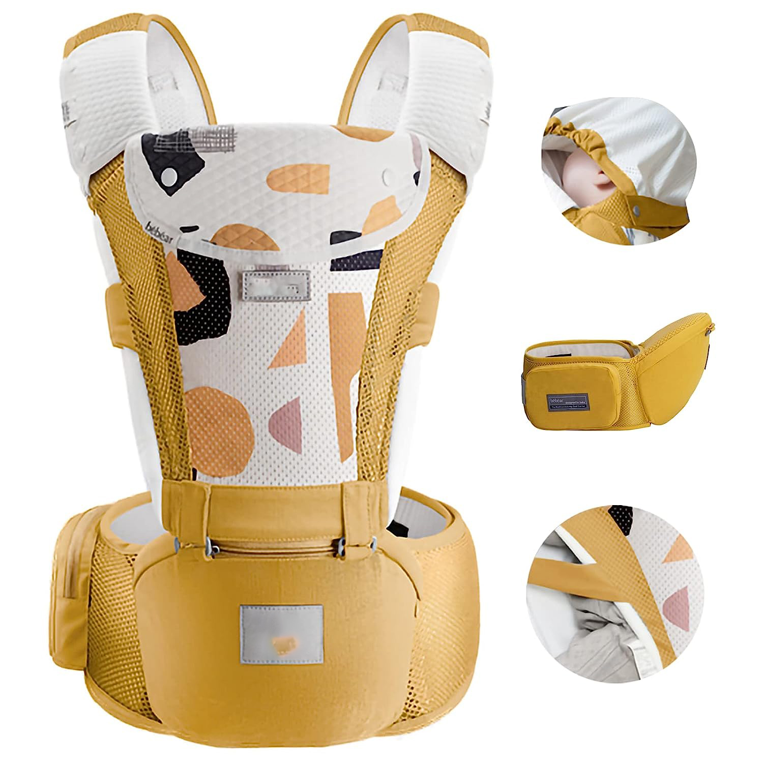 Baby Carrier Newborn to Toddler Baby Hip Carrier with Head Hood,Waist Extender & 3 Pieces Teething Pads (Grey)