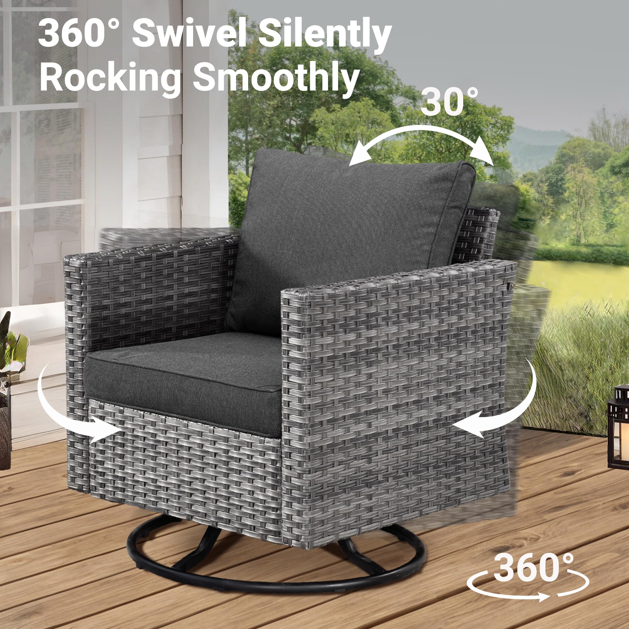 Ovios 7 Pieces Patio Furniture Set, Outdoor Wicker Sofa with Rocking Swivel Chairs