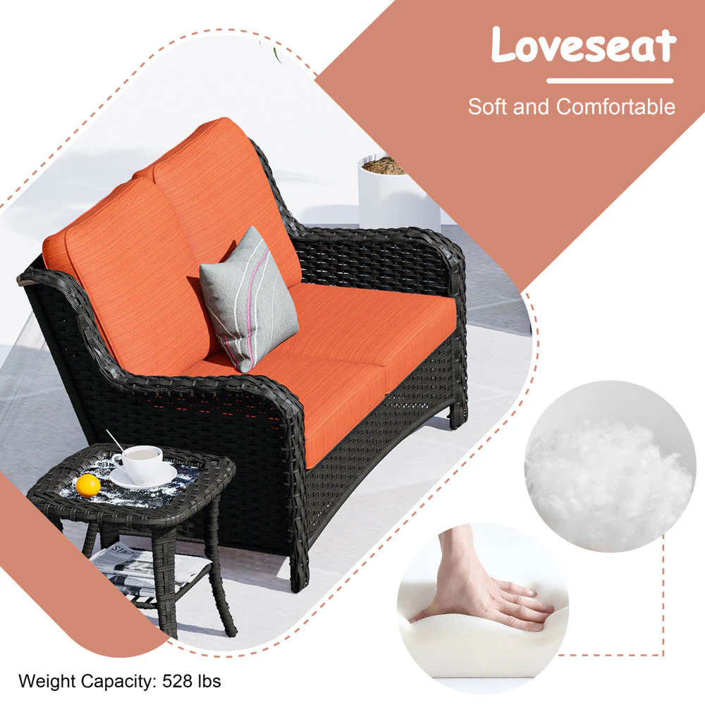 Ovios Patio Kenard 6-Piece Conversation Set with 42'' Rectangle Propane Fire Pit Table and Rocking Chairs