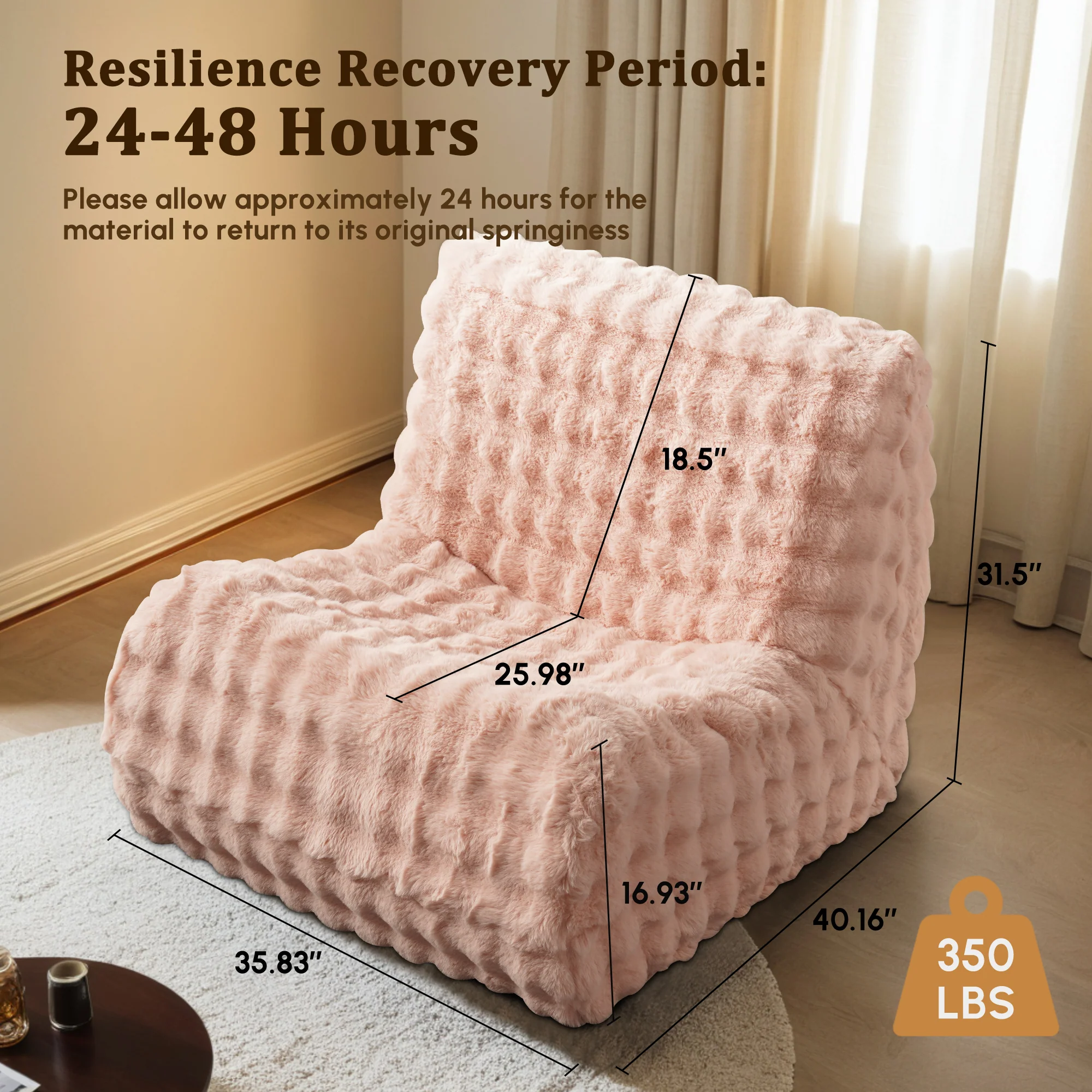 OVIOS Luxurious Fluffy Faux Fur Bean Bag Couch