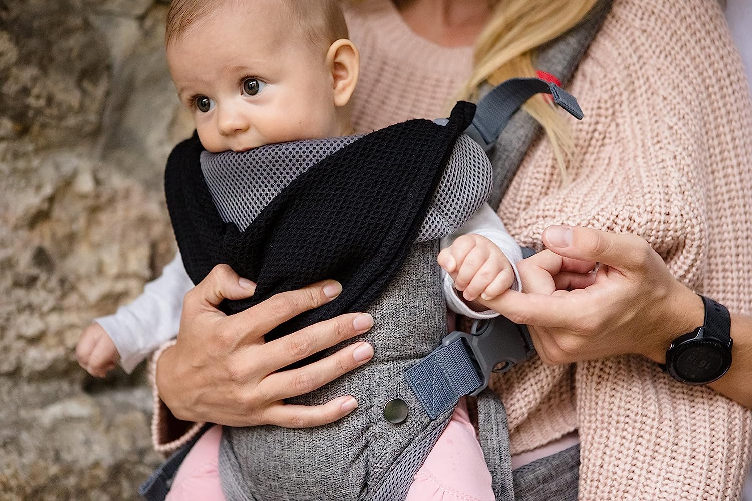 4-in-1 Baby Carrier Newborn to Toddler - All Positions Baby Chest Carrier - Front and Back Carry Baby Carriers - Includes 2-in-1 Bandana Bib - Baby Holder Carrier for 8-32 lbs (Grey Mesh)