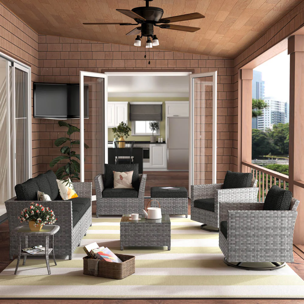 Ovios New Rimaru Series Patio Furniture Set  9-Piece include Swivel Chairs Set Partially Assembled