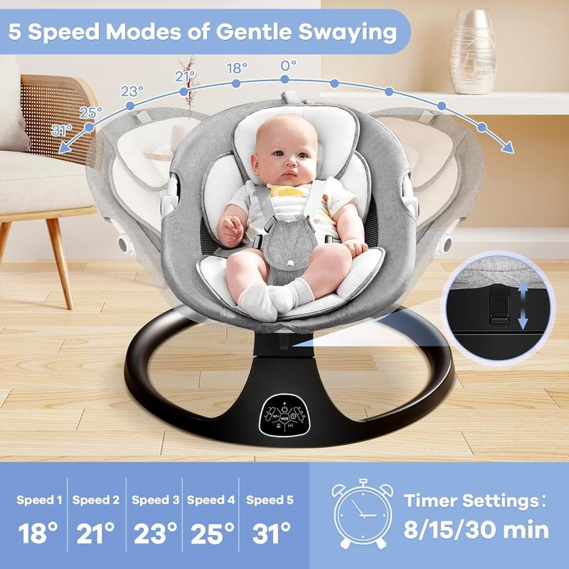 Baby Electric Bassinet, Baby Rocker, 5 Speed &10 Lullabies, Baby Bouncer,Adapter & BatteryPowered, For Indoor & Outdoor Use, RemoteControl,Grey