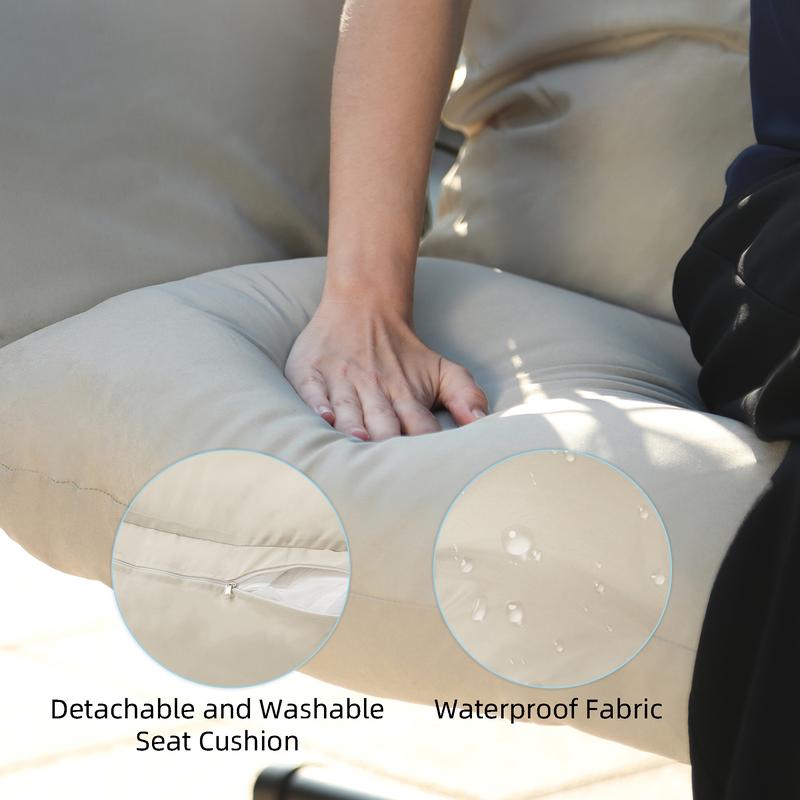 RIWENGO Double Hanging Egg Chair with Weather-Resistant Cushion, 700lbs Capacity - Foldable Patio Swing Chair with Handwoven PE Wicker & Rust-Proof Frame, for Garden, Porch, Backyard