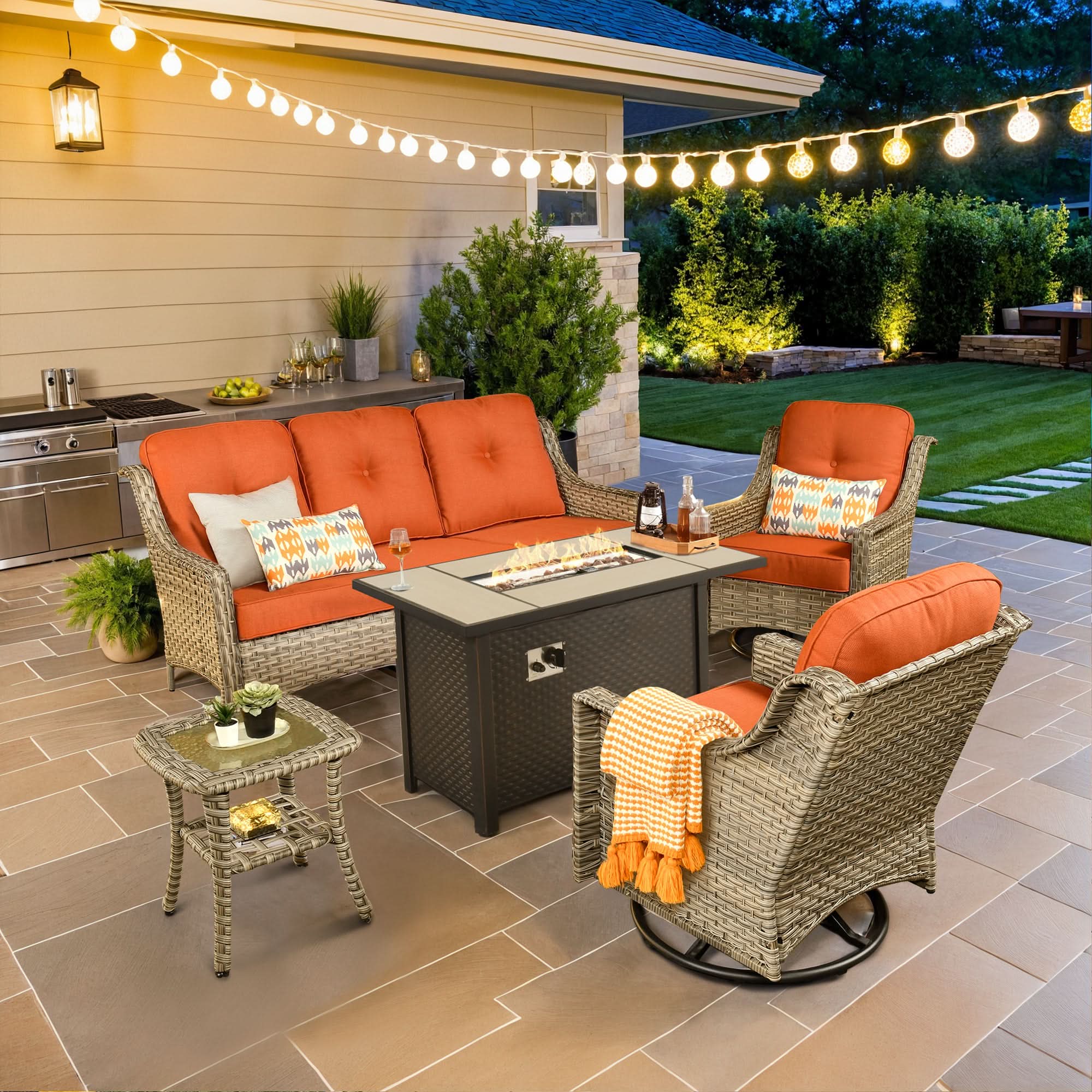 Ovios Outdoor 5 Pieces Coversation Set with 42