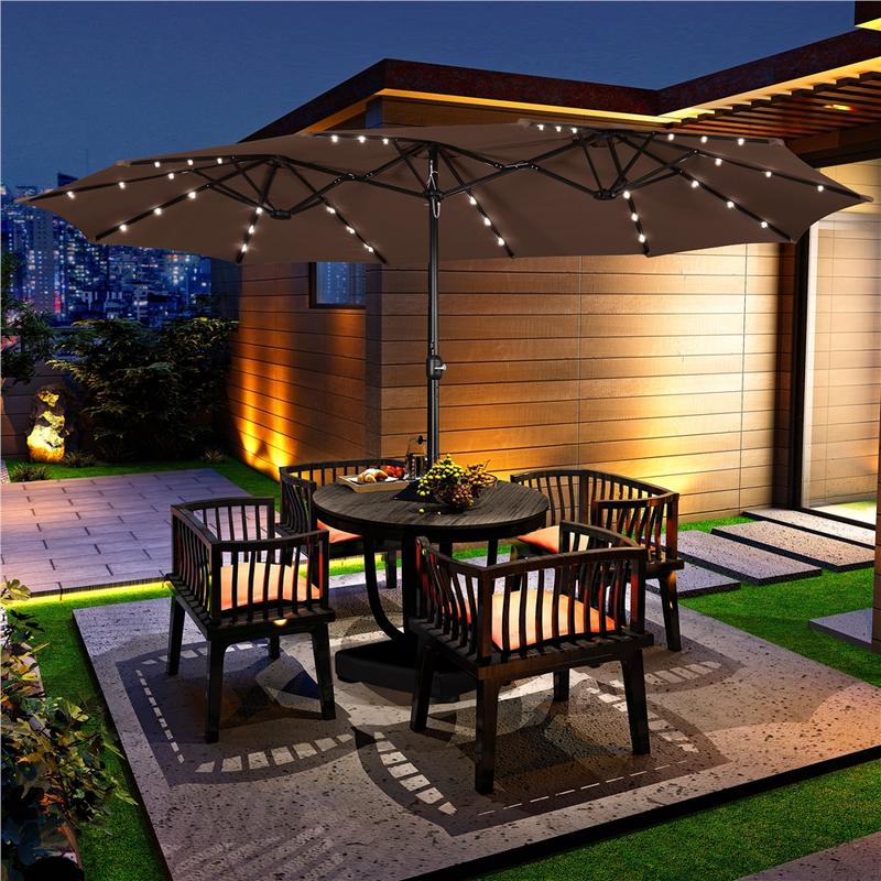 【Solar LED Lights Umbrella】Yaheetech 15/13ft Large Patio Umbrella, Outdoor Double-Sided Rectangle Umbrella with 36 LED Lights & Crank for Patio Garden Pool Lawn Backyard, Base Included
