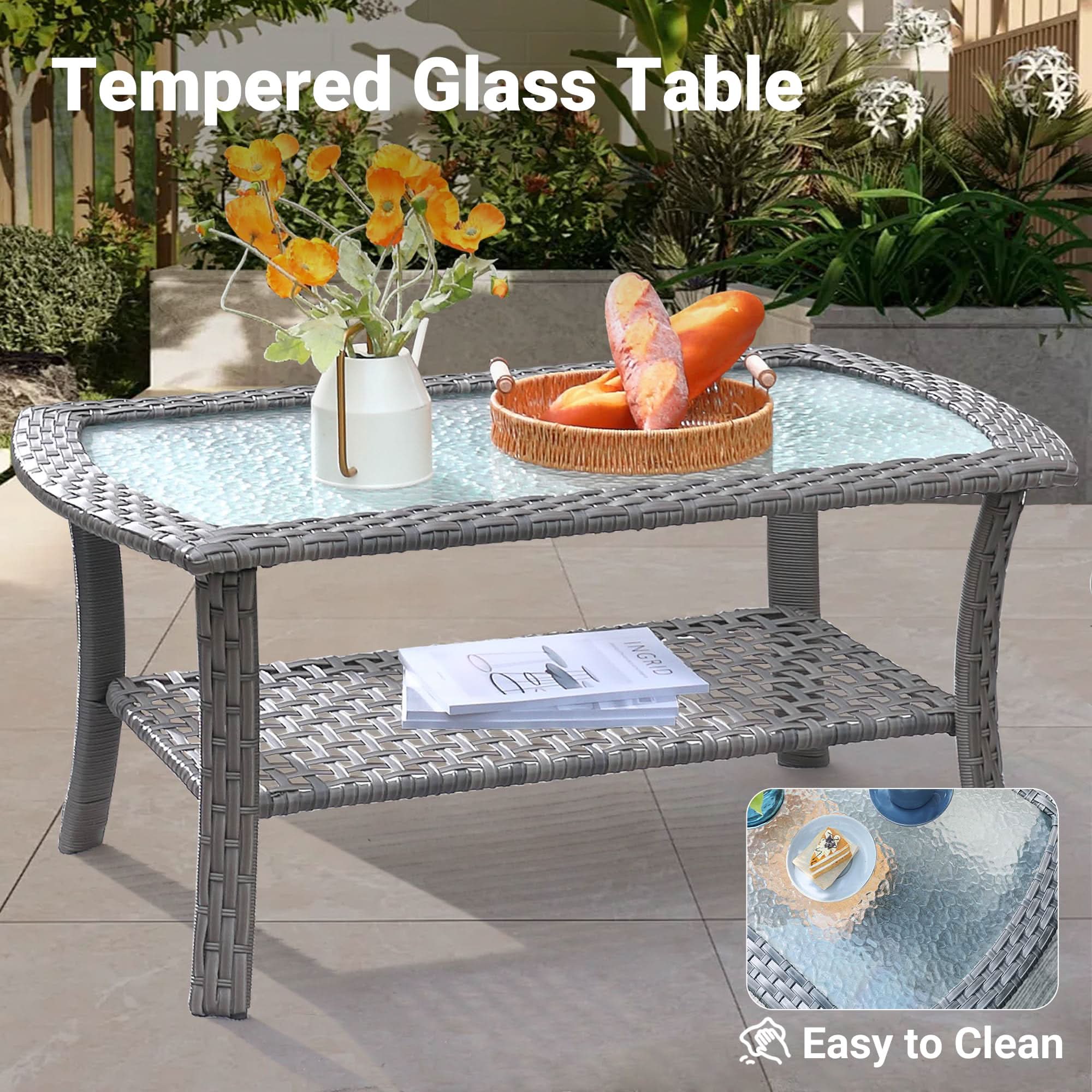 Ovios Patio Furniture Set New August 4 Piece High Back All Weather PE Wicker