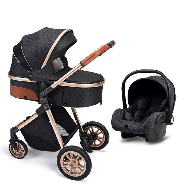 Black/Gold Premium 3-in-1 Baby Stroller