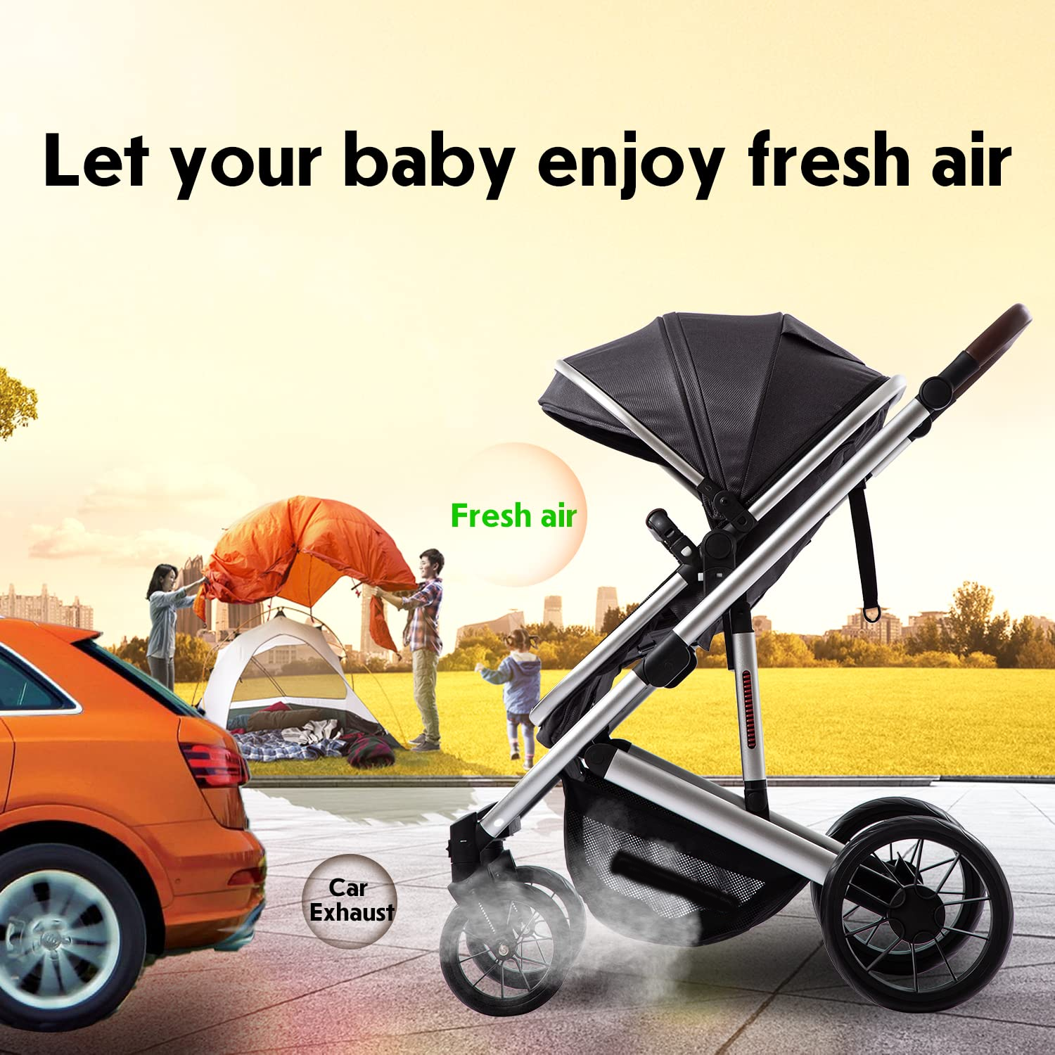 Baby Stroller - 2 in 1 High Landscape Convertible Stroller with Reversible Seat | Foldable Aluminum Alloy Pram Anti-Shock Toddler Pushchair Strollers for 0-36 Months Babies