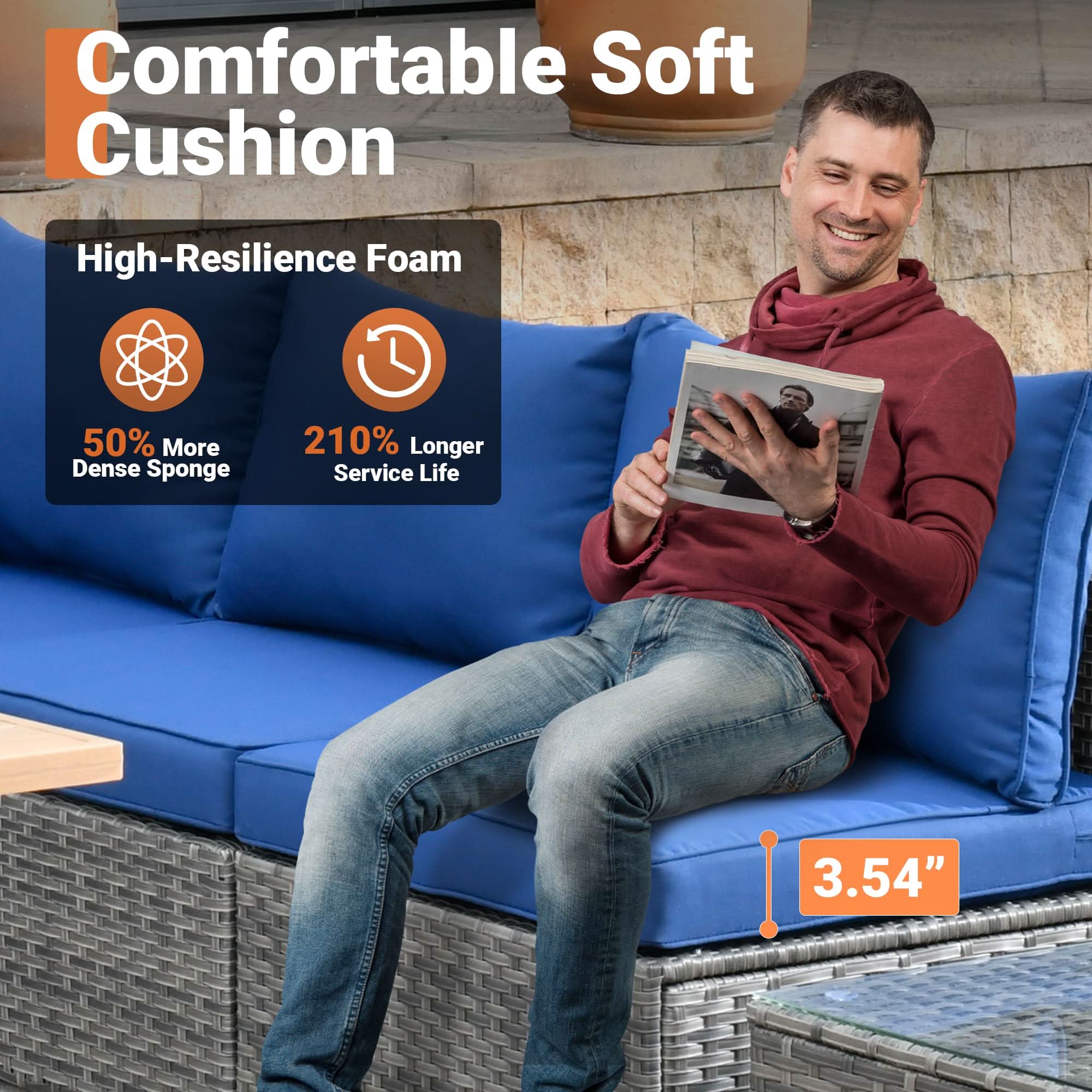 Ovios Outdoor 8 Piece Patio Furniture Set with Fire Pit Table,Conversation Sectional Wicker Couch with Coffee Table