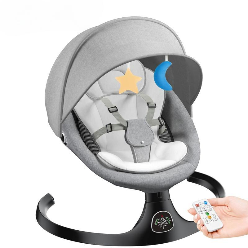 Baby Electric Bassinet, Baby Rocker, 5 Speed &10 Lullabies, Baby Bouncer,Adapter & BatteryPowered, For Indoor & Outdoor Use, RemoteControl,Grey