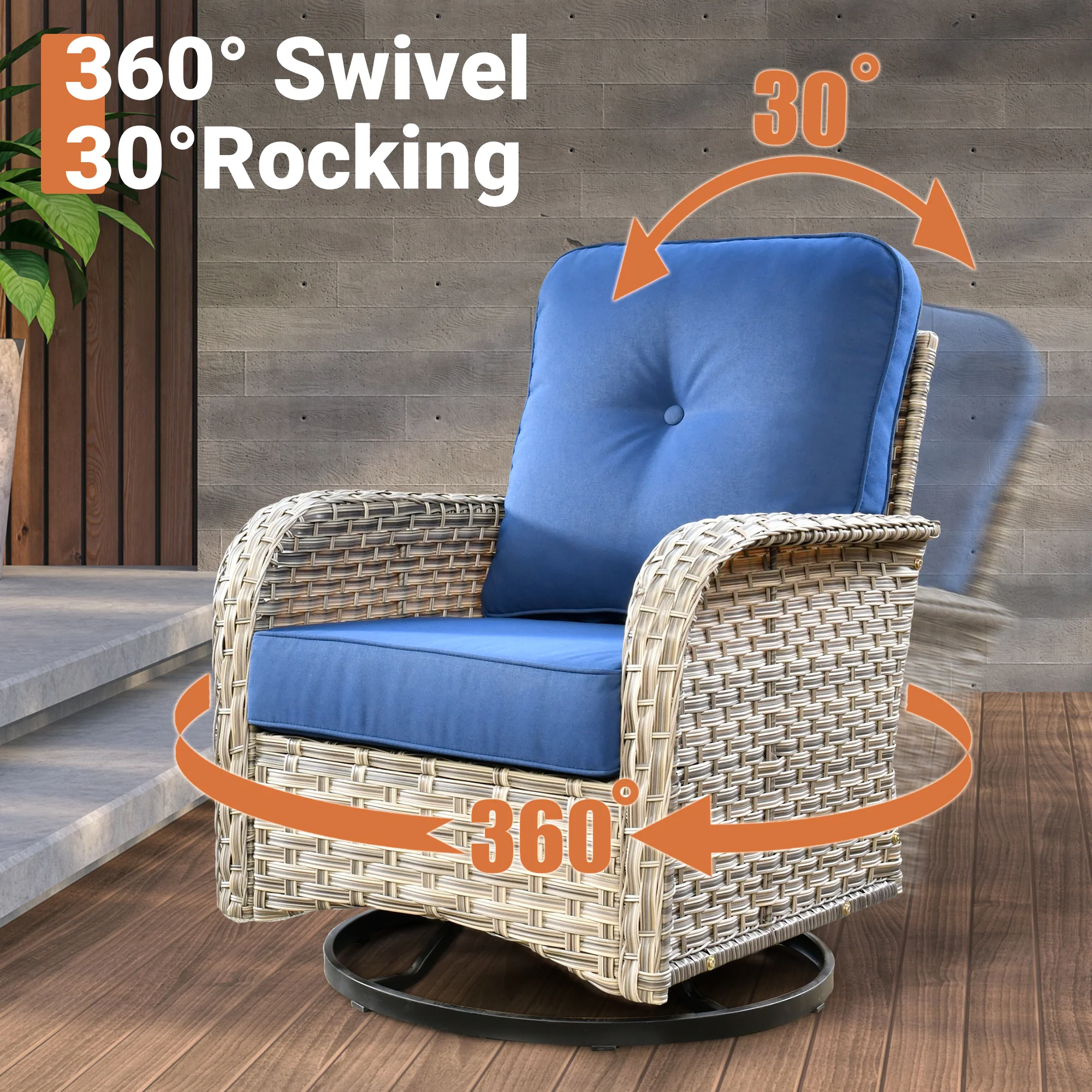 Ovios VNC Series Patio Swivel Chair 3-Piece Set