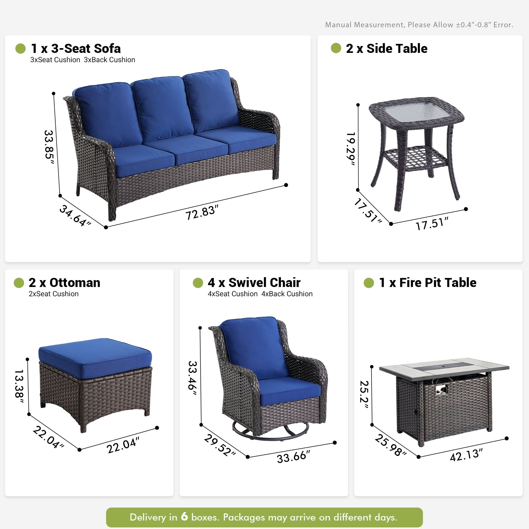 Ovios 10 Pieces Patio Furniture Set with Fire Pit Table Outdoor Wicker Sofa Loveseat and Swivel Rocking Glider Chairs