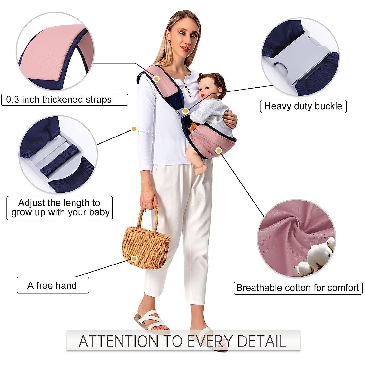 Baby Sling Carrier Newborn to Toddler, Lightweight Baby Carrier Sling, Baby Wrap Sling, Baby Hip Seat Carrier for Toddler Sling, Baby Holder Carrier, Nursing Sling, Carrying 7-45 lbs, Grey