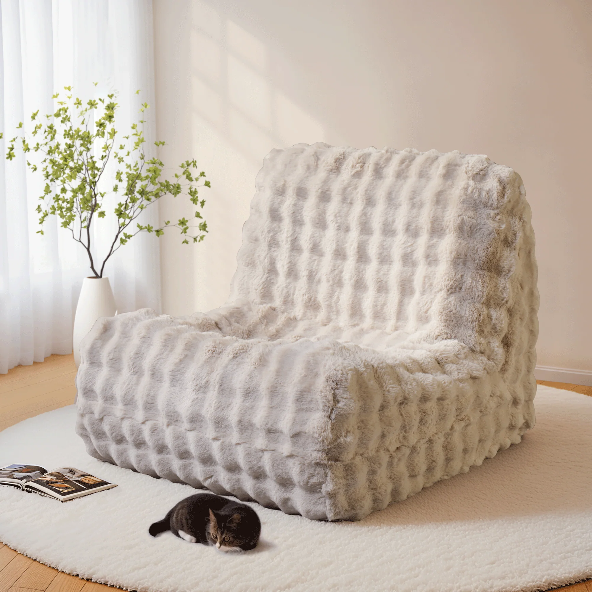 OVIOS Luxurious Fluffy Faux Fur Bean Bag Couch