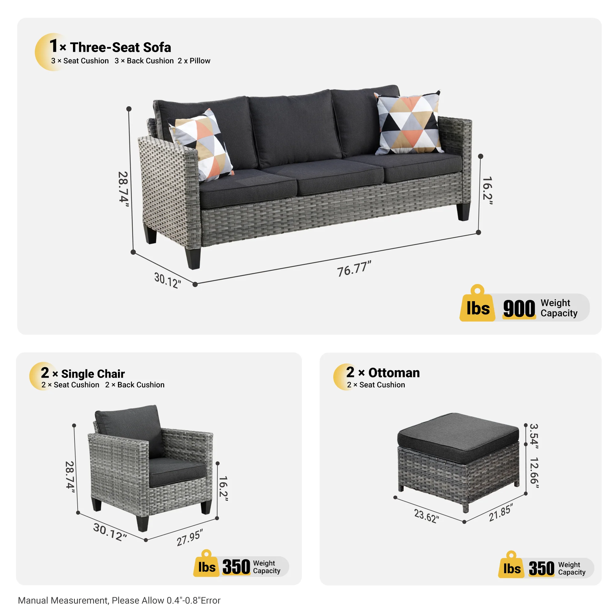 Ovios Outdoor Patio Conversation Set New Vultros 5-Piece High Back Sofa Set with Cushions