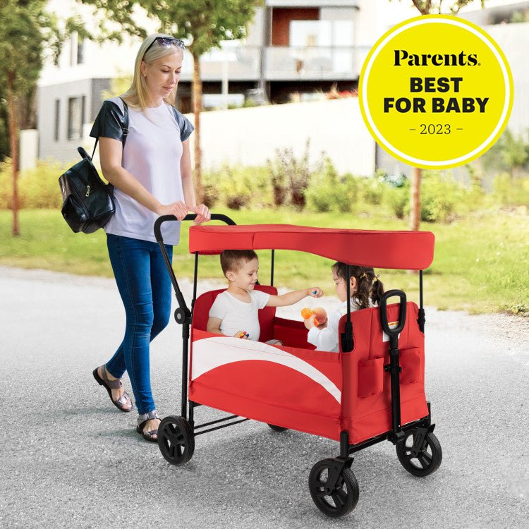 Premium 2-In-1 Baby Stroller Wagon With Adjustable Canopy And Handles