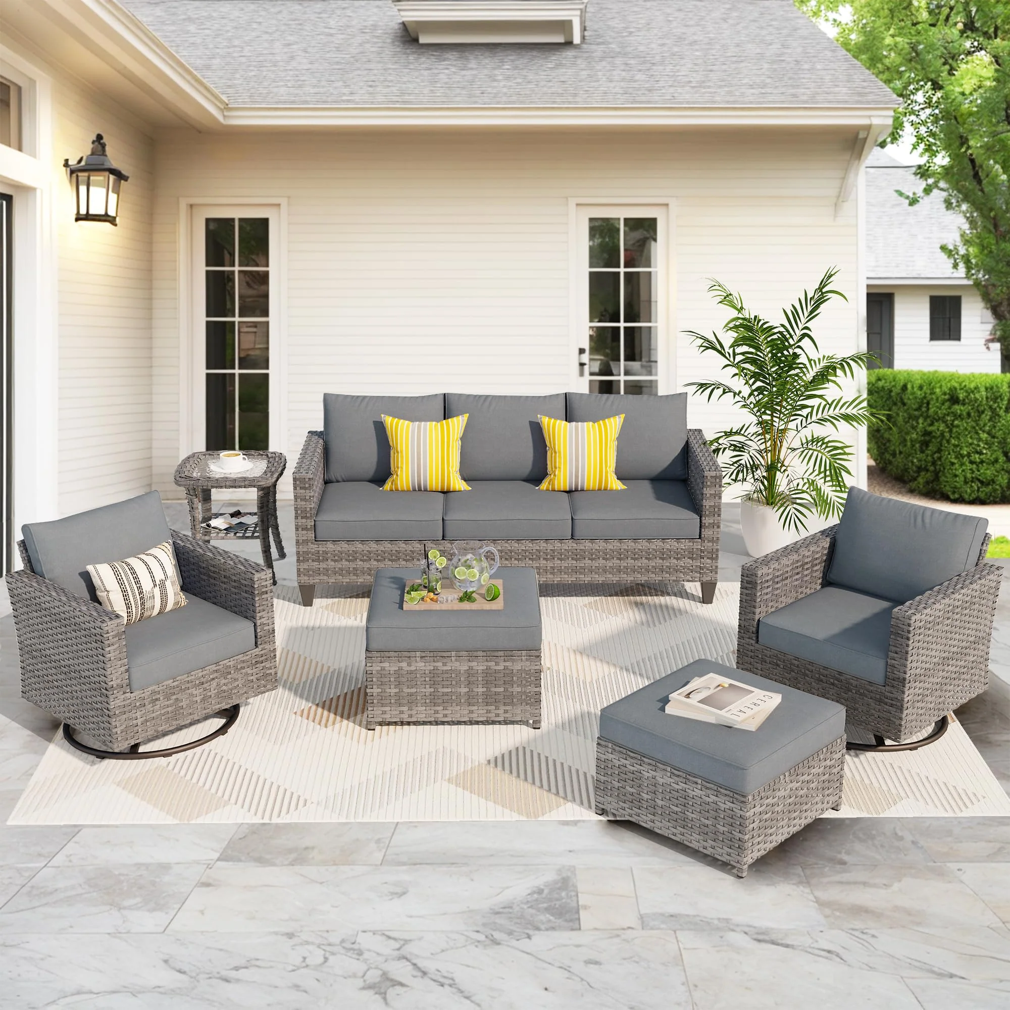 Ovios Patio Furniture Set 6-Piece with Swivel Rocking Chairs and Table