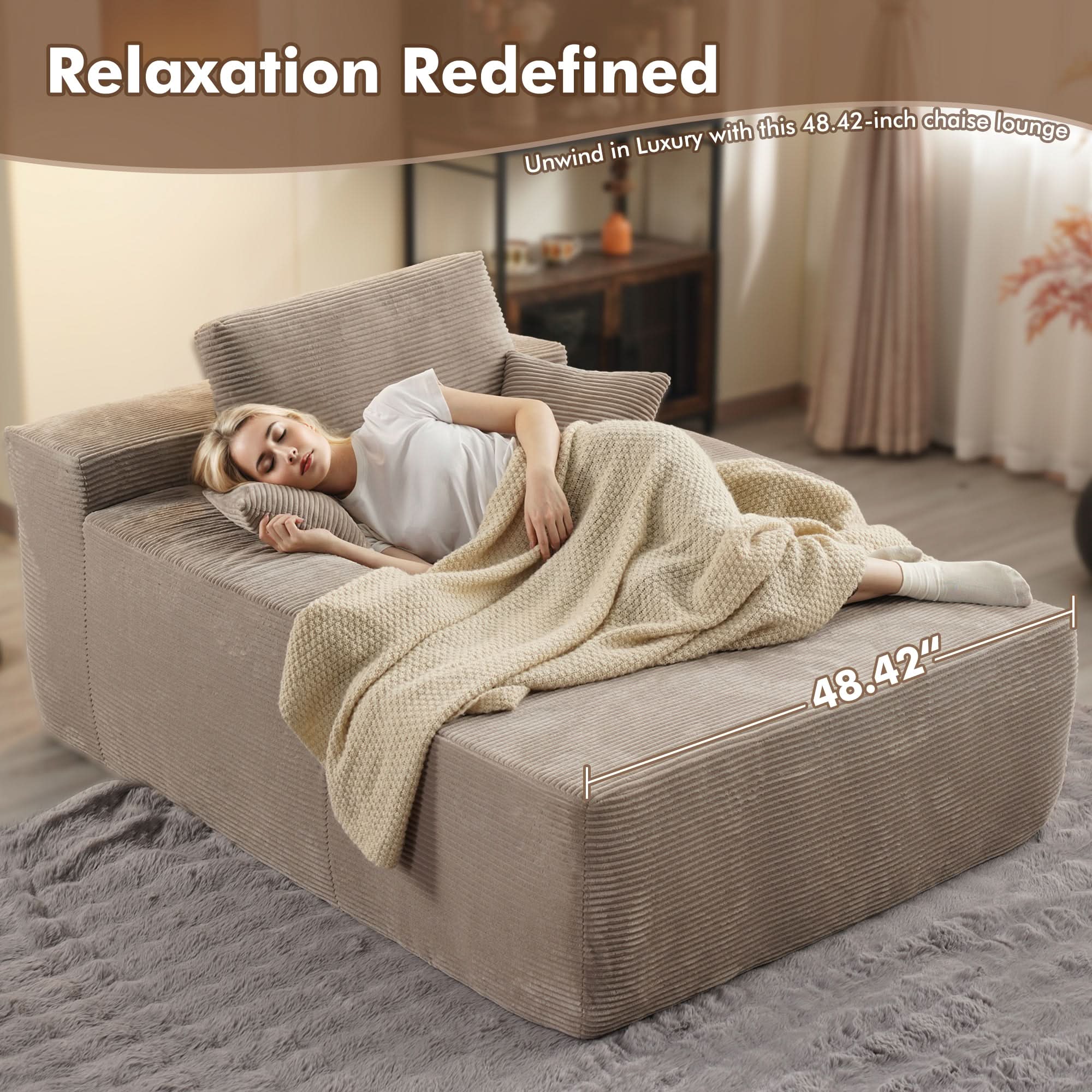 Ovios 67''x48'' Chaise Lounge Chair Indoor, Oversized Upholstered Sofa Bed