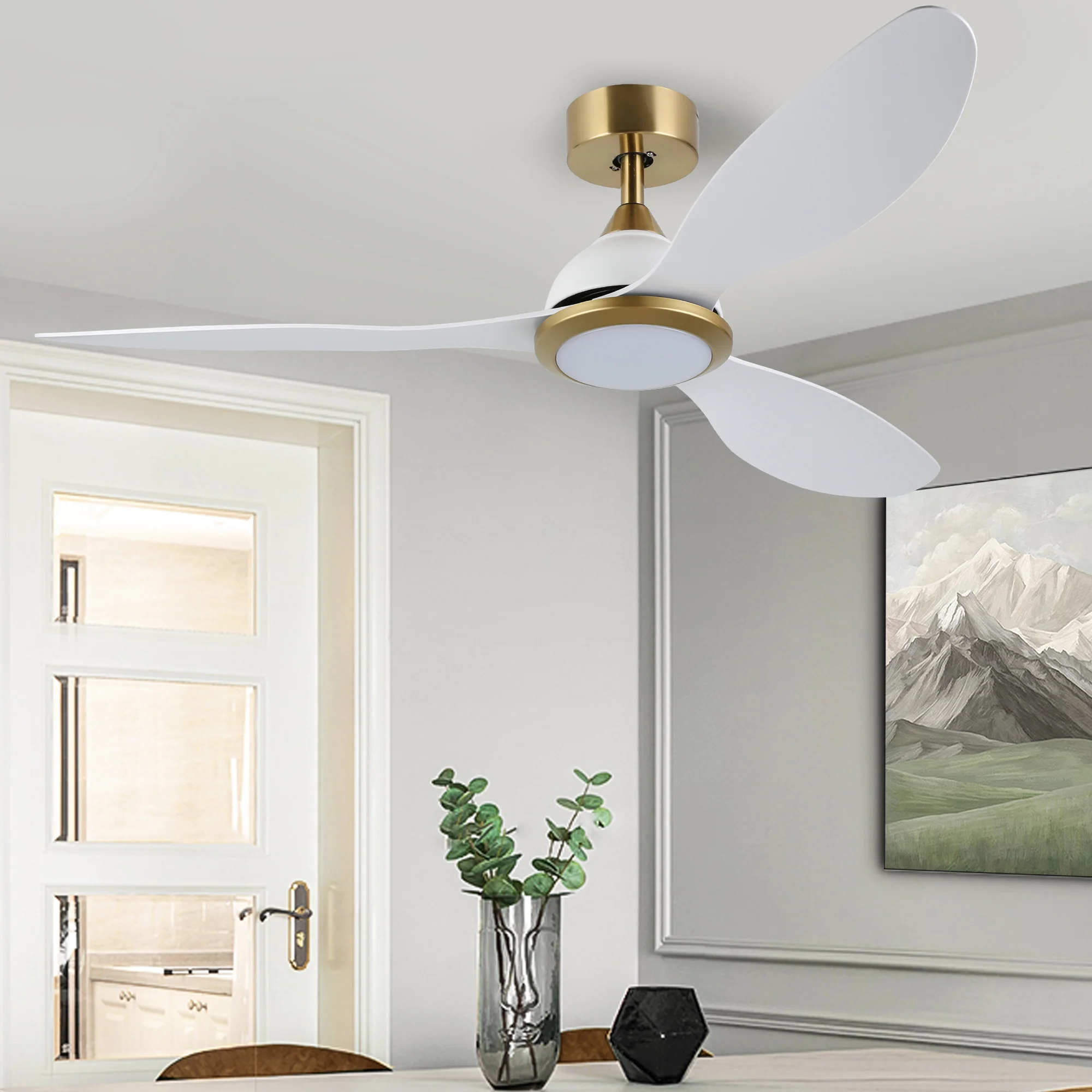 Ovios 52'' Remote Control Ceiling Fan Reversible 3 Blades with LED Light and 6 Wind Speeds, DC Motor
