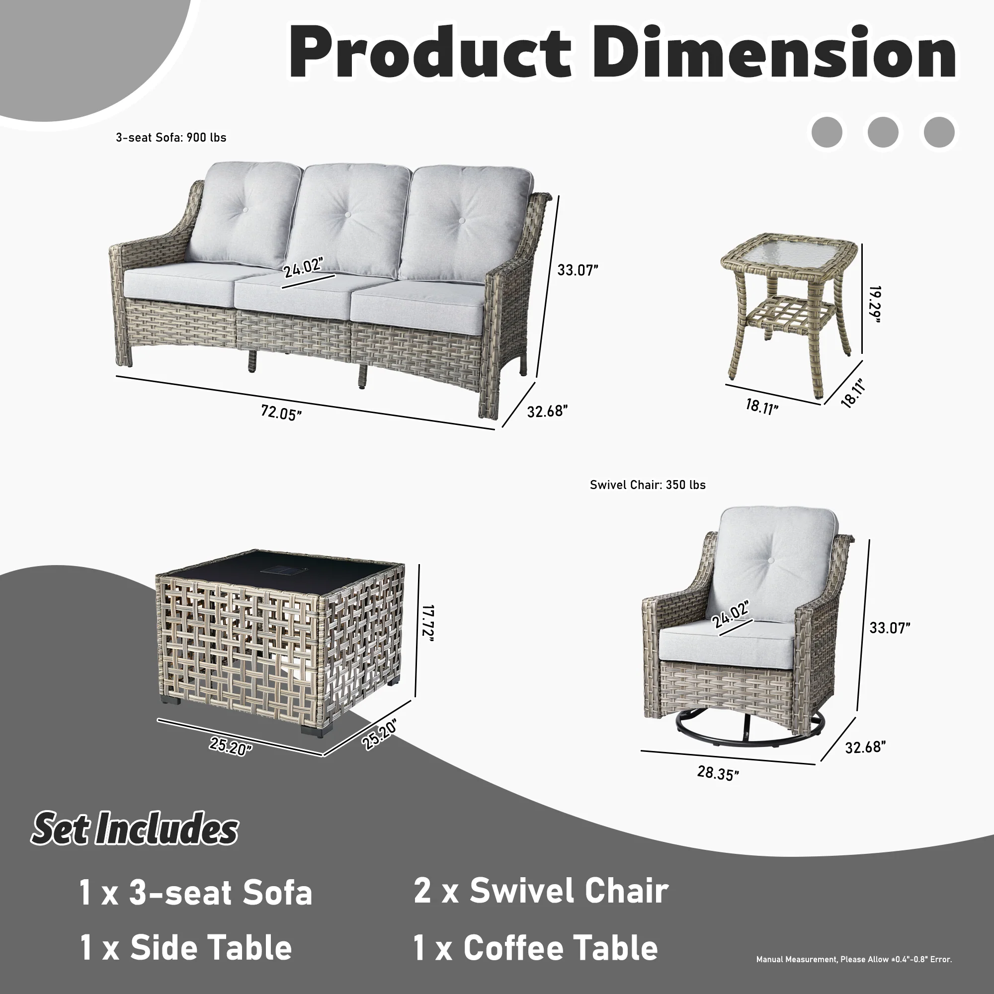Ovios Conversation Set 5-Piece, PAD Series,Included Swivel Chair