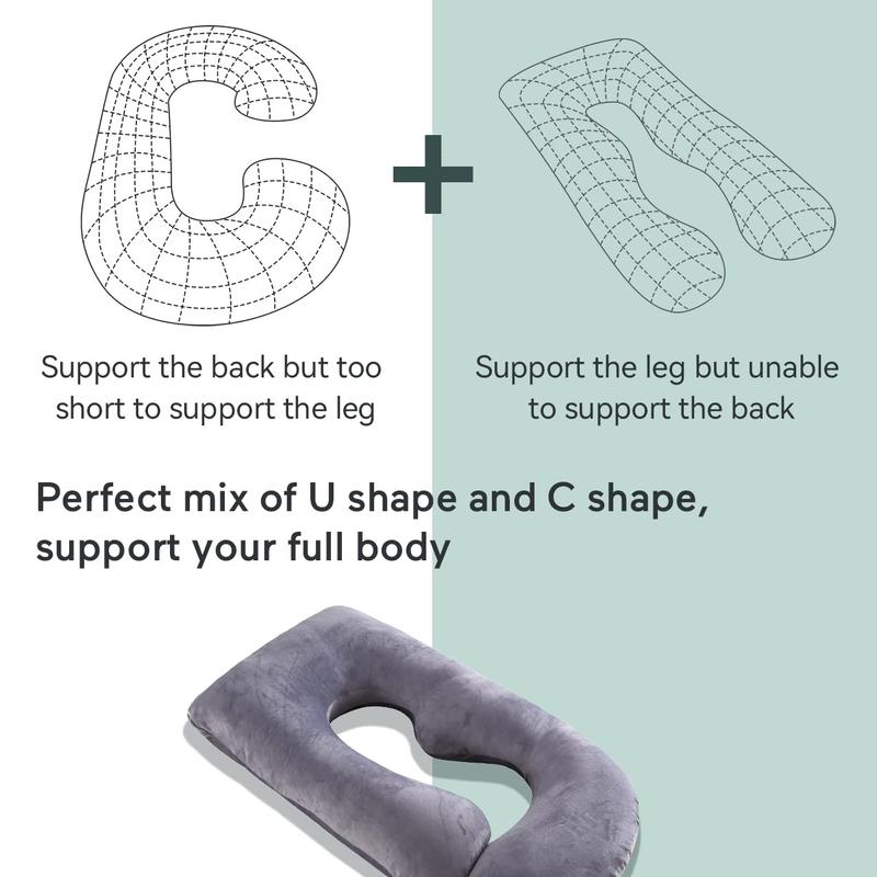 Momcozy Pregnancy Pillows, U Shaped Full Body Maternity Pillow with Removable Cover, 57 Inch Pregnancy Pillows for Sleeping, Grey