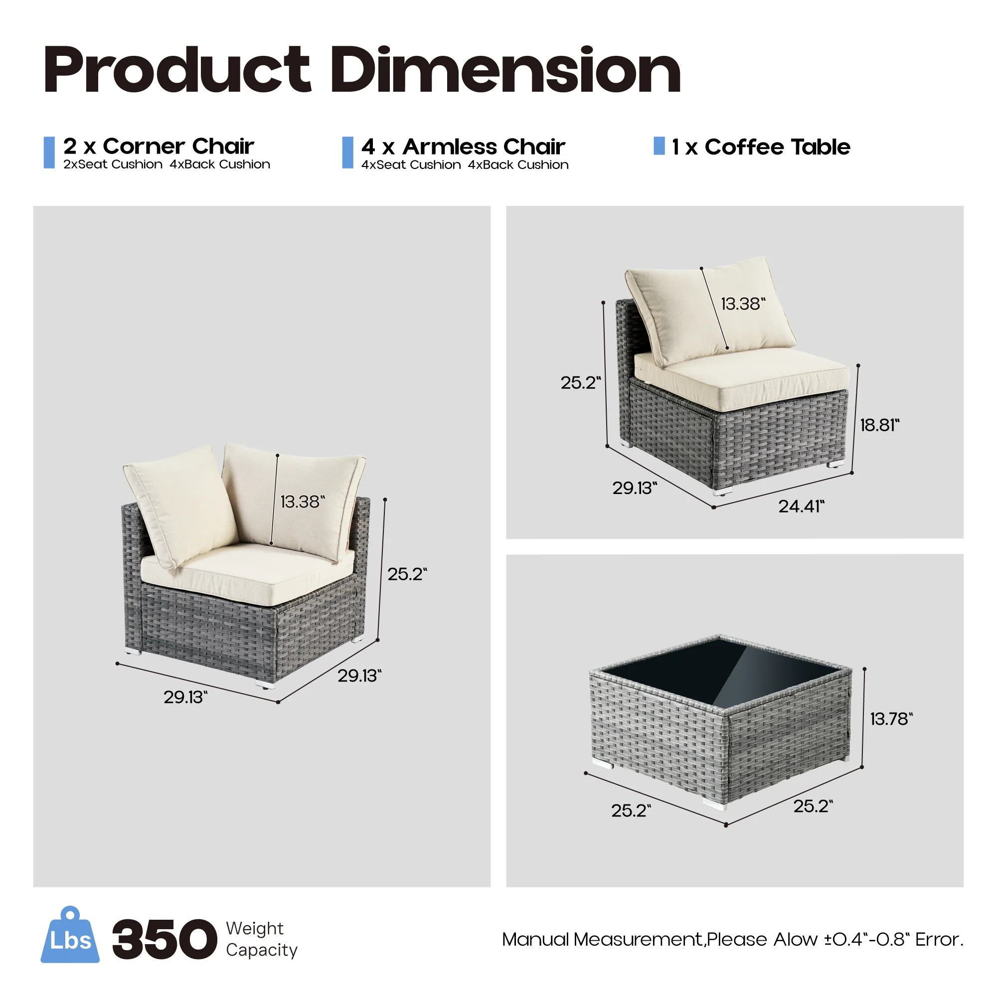 Ovios Outdoor Sectional Furniture 7-Piece with Cushions and Table