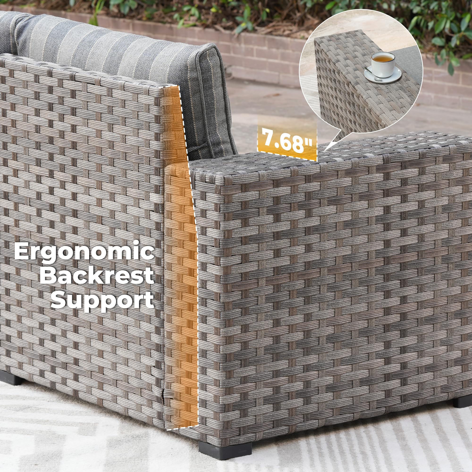 Ovios 8 Pieces Patio Furniture Set, Outdoor Sectional Sofa with Swivel Rocking Chair