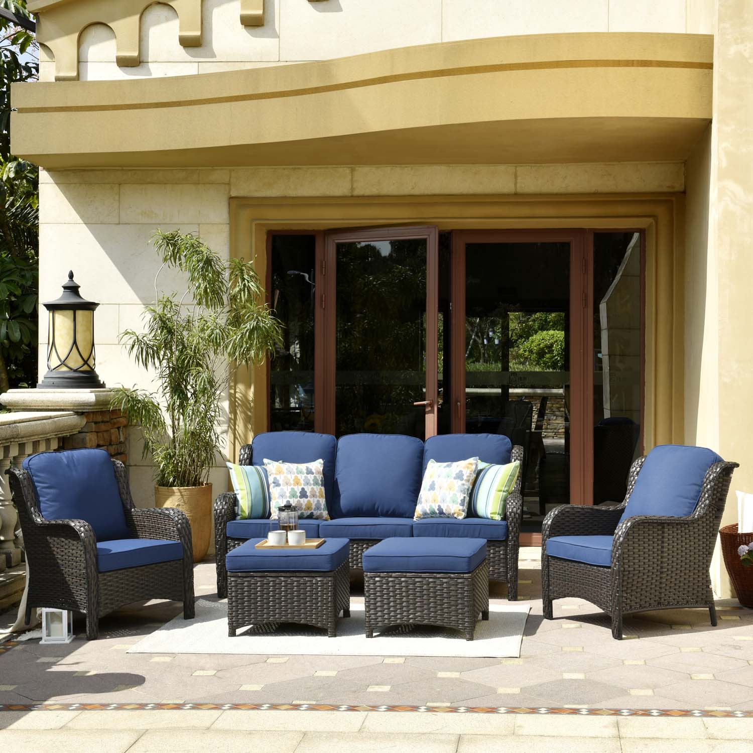 Ovios Patio Conversation Set 5-Piece with Cushions Kenard Curved Handrest