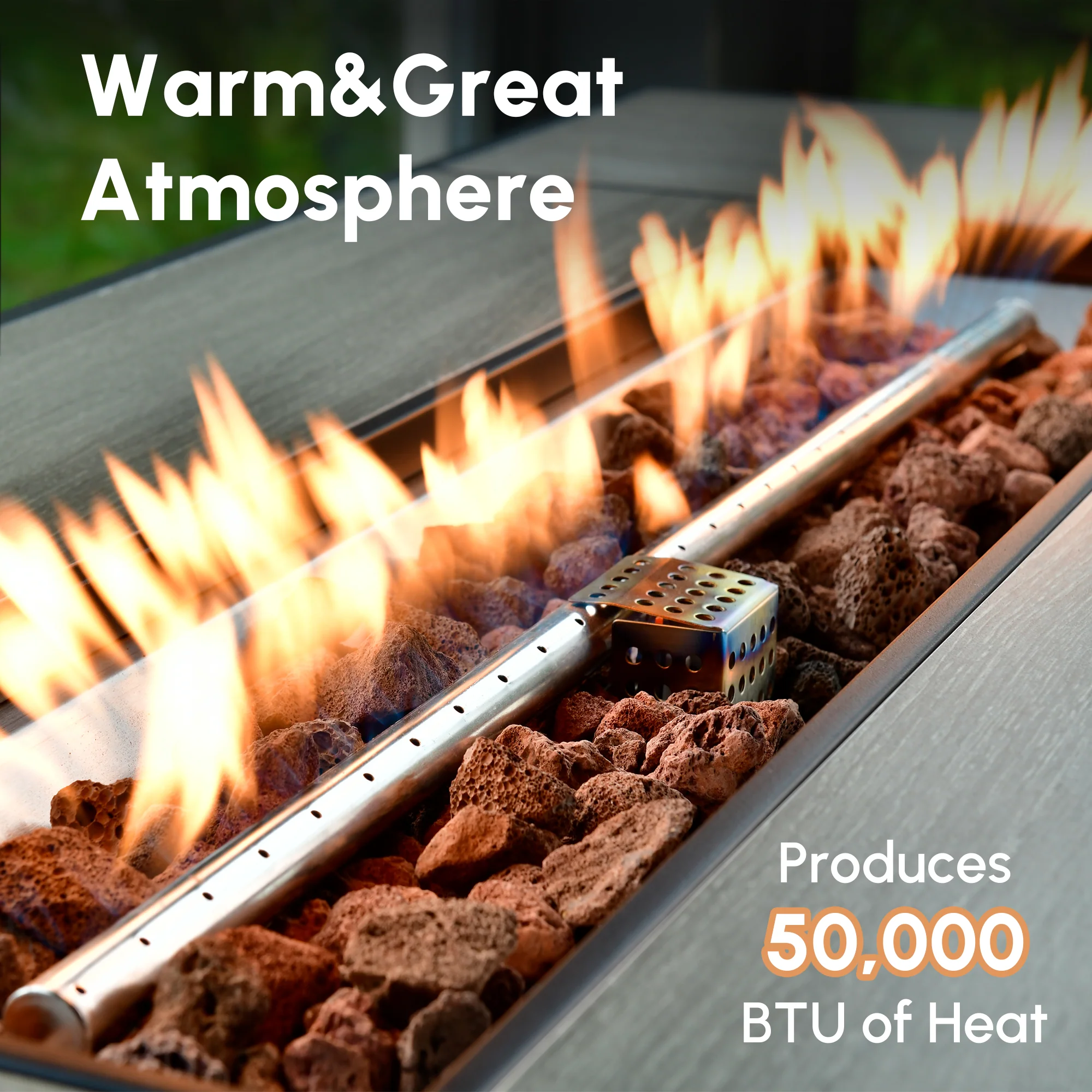 Ovios Rectangle Patio Propane Outdoor 42.12'' Fire Pit Table with Lid