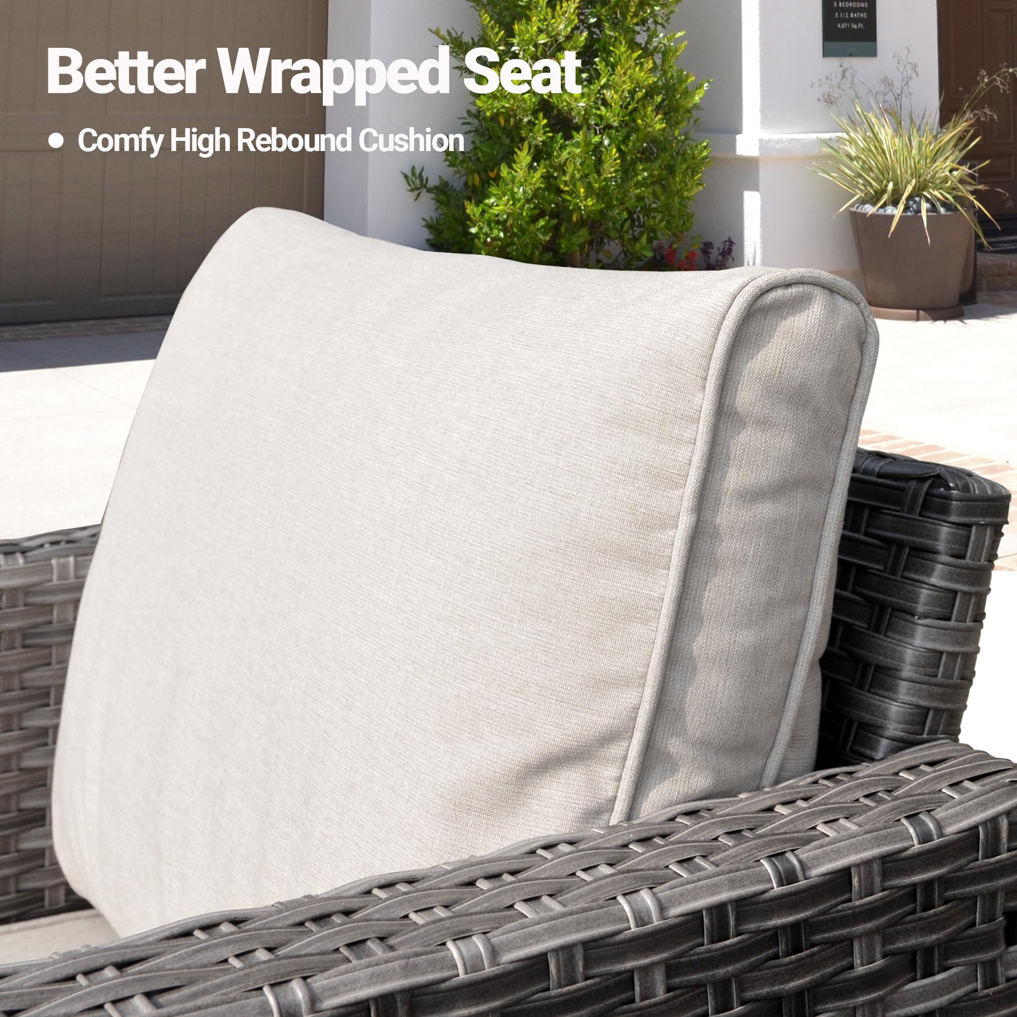 Ovios Patio Vultros 6-Piece Set With Swivel Chair Lover seat and 30'' Propane Fire Pit Table