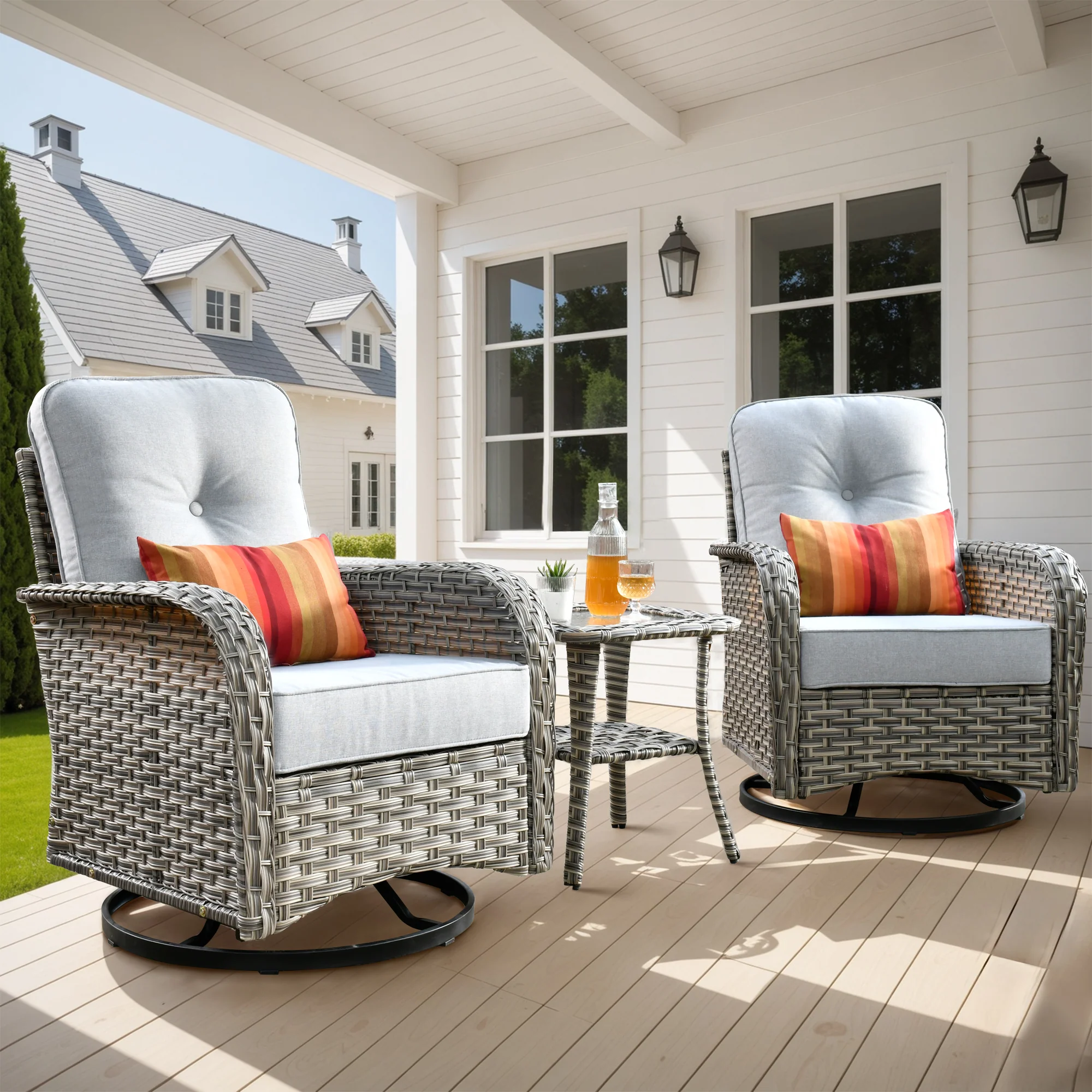 Ovios VNC Series Patio Swivel Chair 3-Piece Set