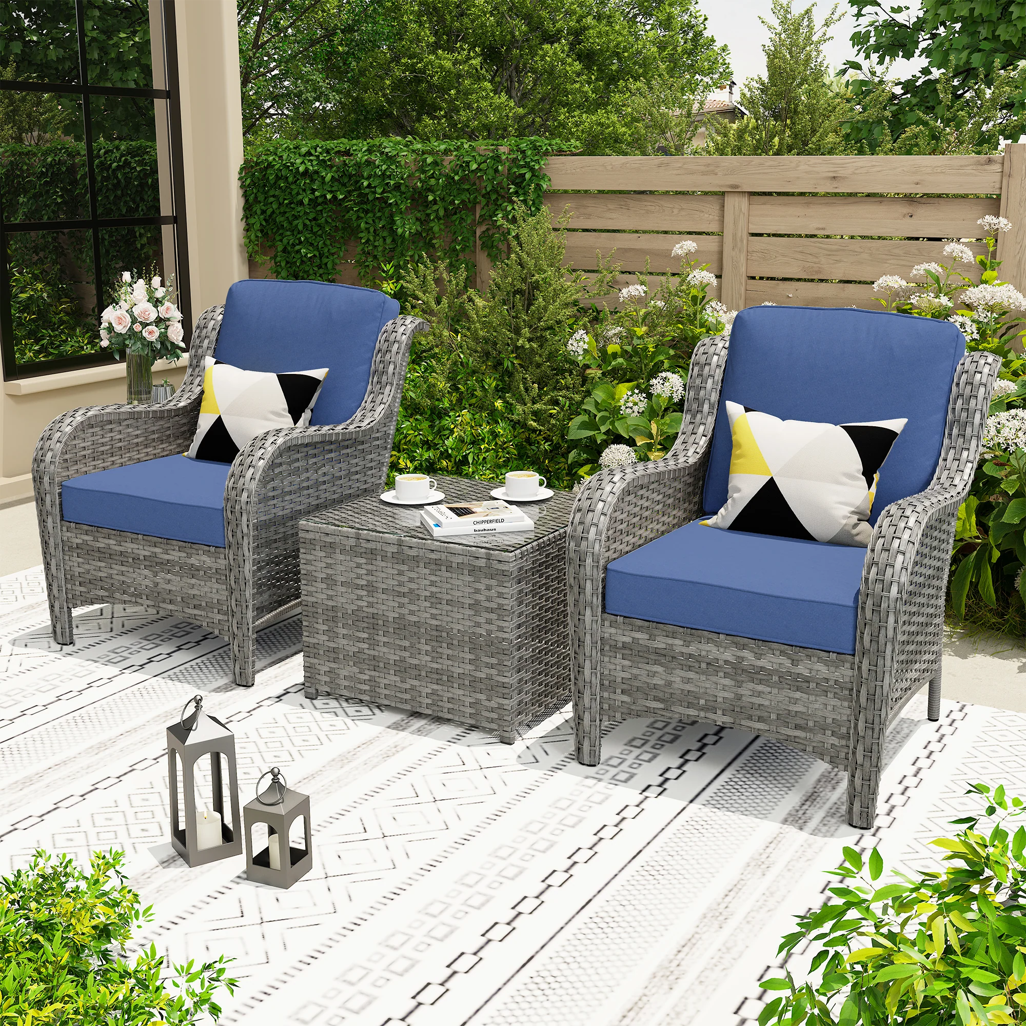 Ovios Outdoor Furniture 3-Piece with Table Kenard Curved Handrest