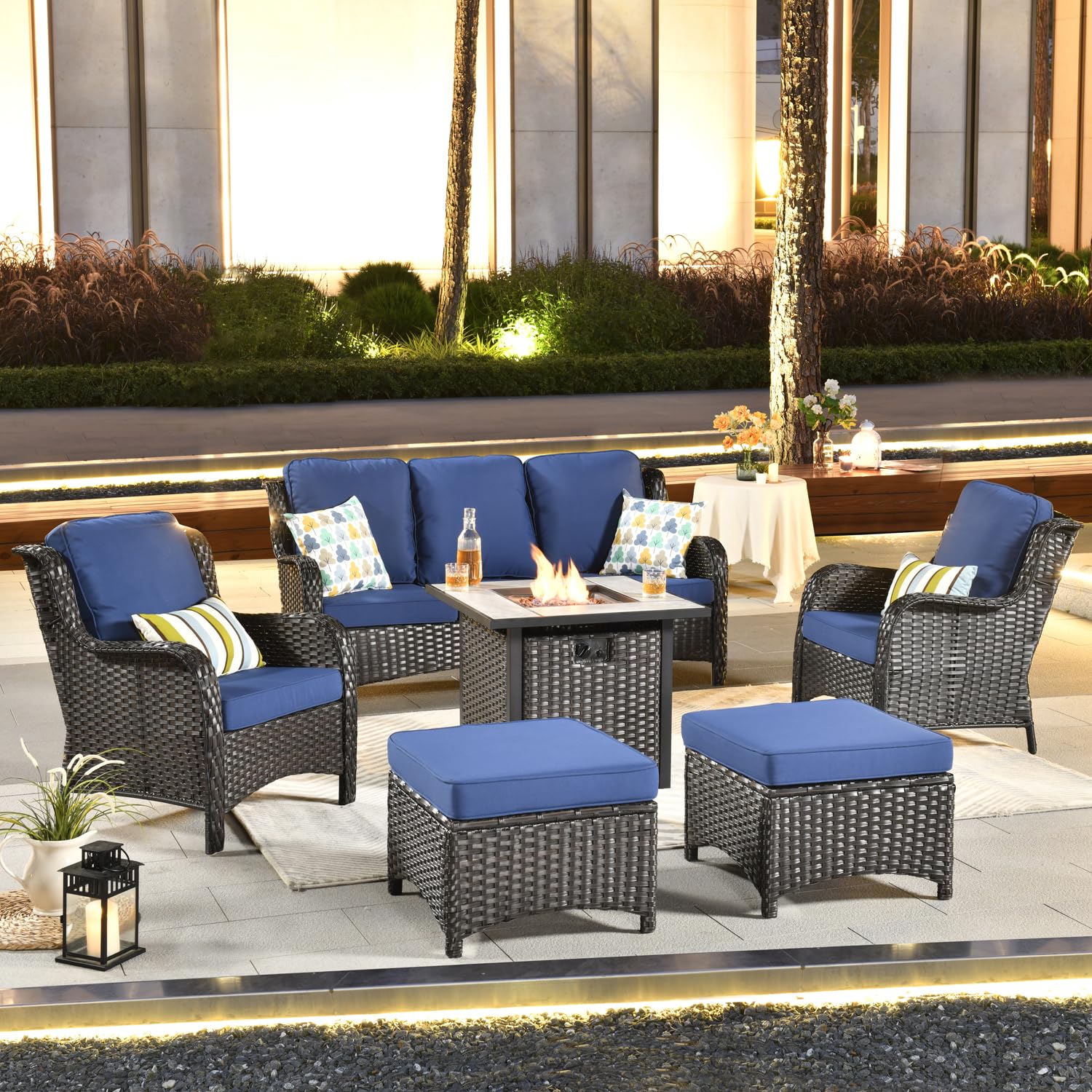 Ovios Patio Conversation Set 6-Piece with 30' Fire Pit Table and Kenard Set