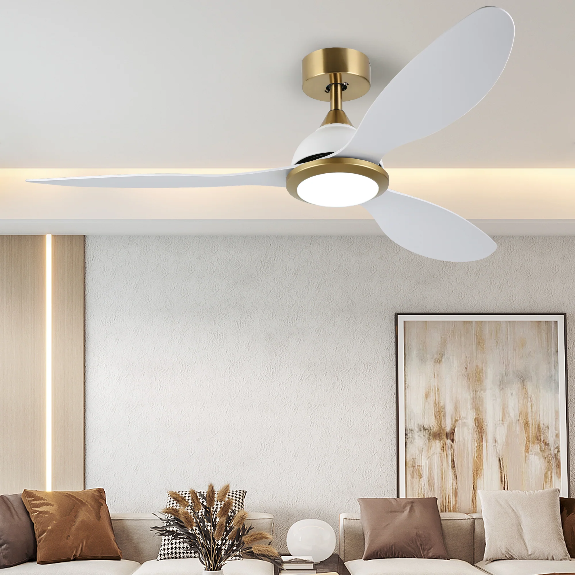 Ovios 52'' Remote Control Ceiling Fan Reversible 3 Blades with LED Light and 6 Wind Speeds, DC Motor