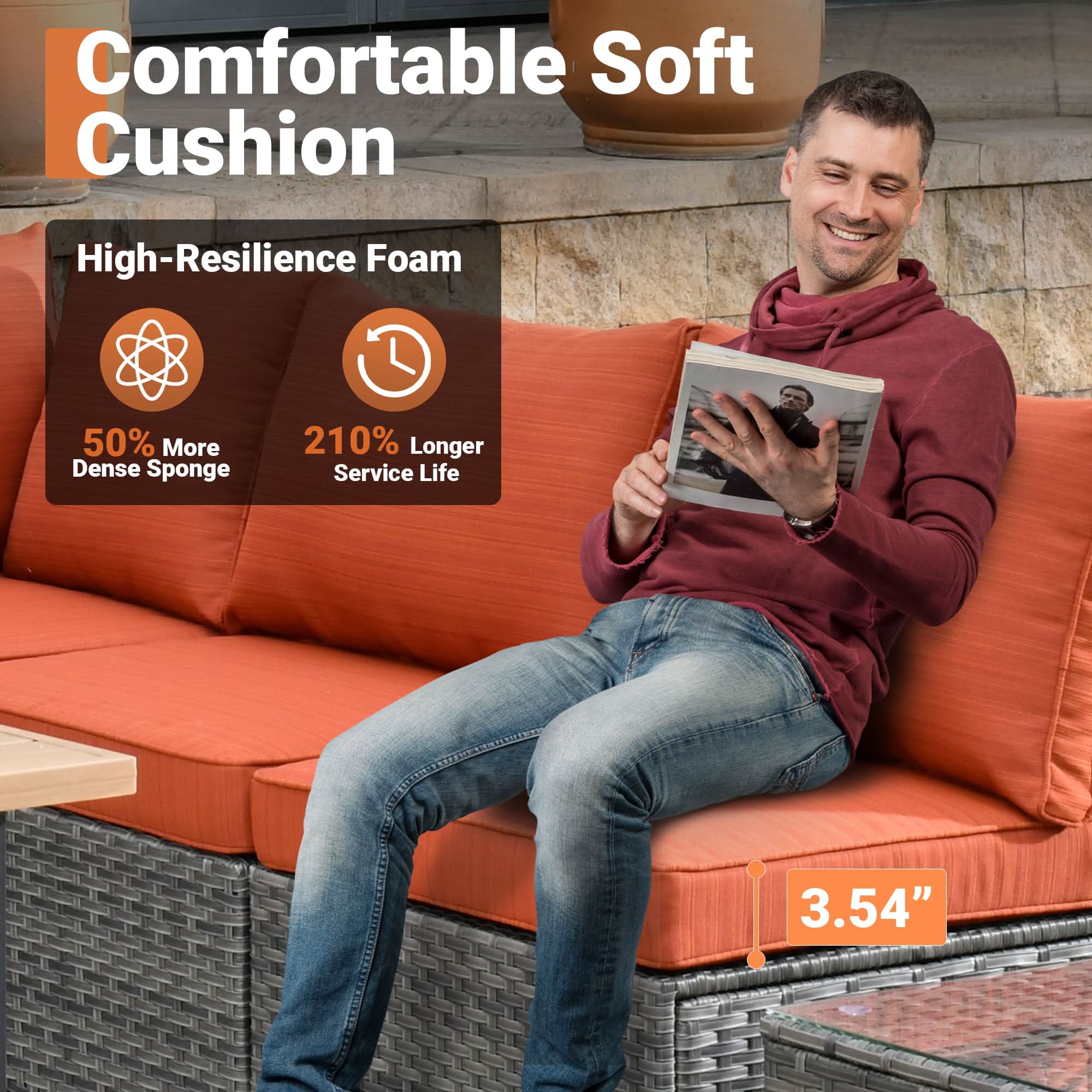 Ovios Outdoor 8 Piece Patio Furniture Set with Fire Pit Table,Conversation Sectional Wicker Couch with Coffee Table