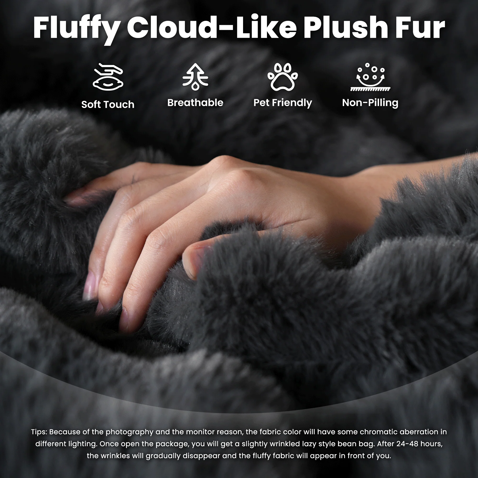 OVIOS Luxurious Fluffy Faux Fur Bean Bag Couch