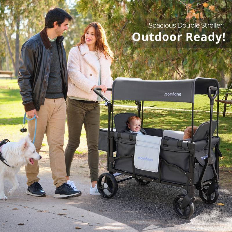 Baby Stroller Wagon, All-Terrain 2 Seaters BabyWagon with Canopy, Parent Organizer, AdjustableHandle & Pull Bar for Infants and Toddlers