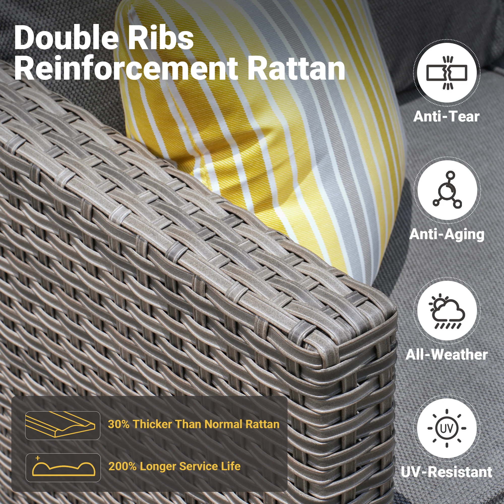 Ovios Patio Vultros 6-Piece Conversation Set, 2 Swivel Chairs 2 Chairs with 30'' Propane Fire Pit Table