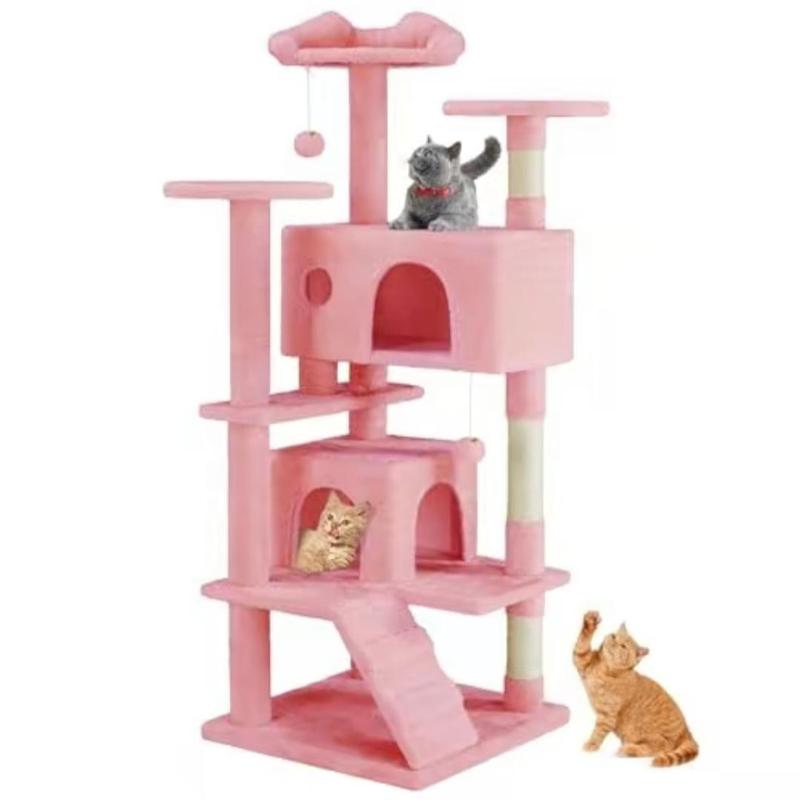 PetTrove Cat Tree Tower for Indoor Cats, 54in Tall Multi-Level Pet Furniture, Stable Kitty Play House with Sisal Scratching Post, Large Condo, Climbing Ladder, Plush Toy for Kitten cat treehouse